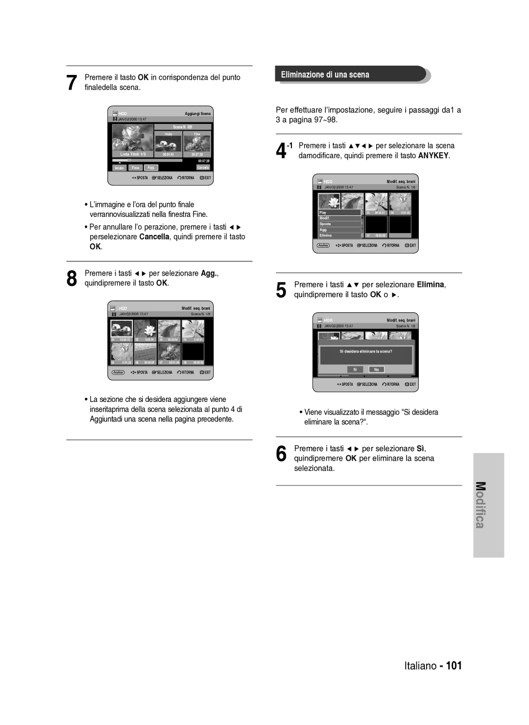 Samsung DVD-HR734A/XET manual Eliminazione di una scena 