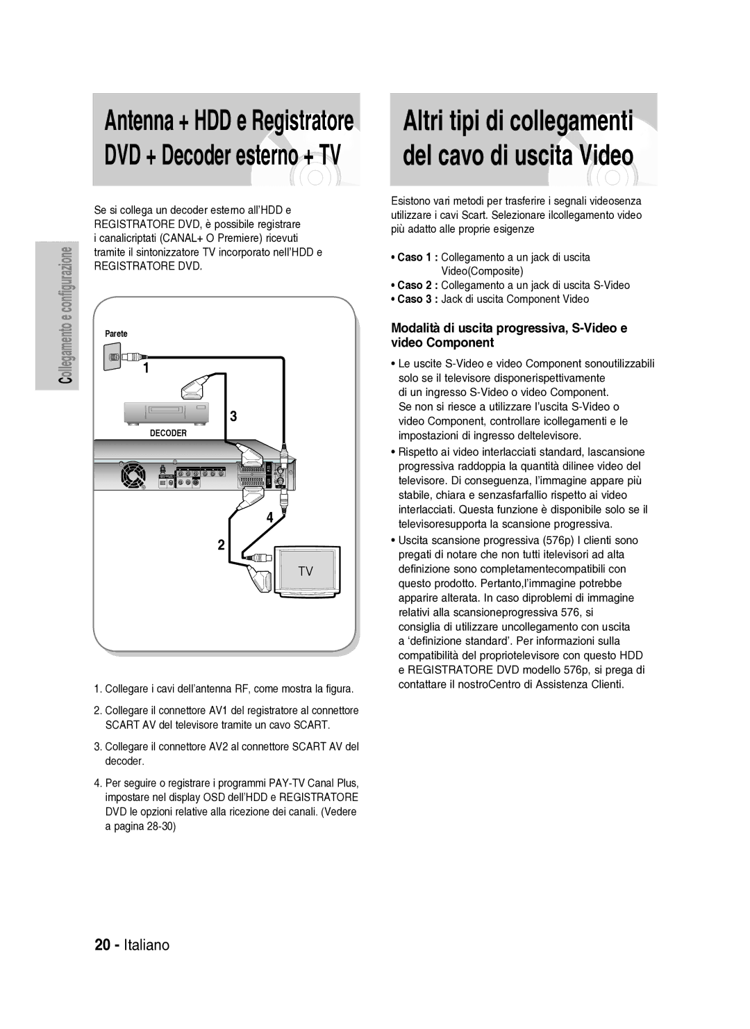 Samsung DVD-HR734A/XET manual Modalità di uscita progressiva, S-Video e video Component 