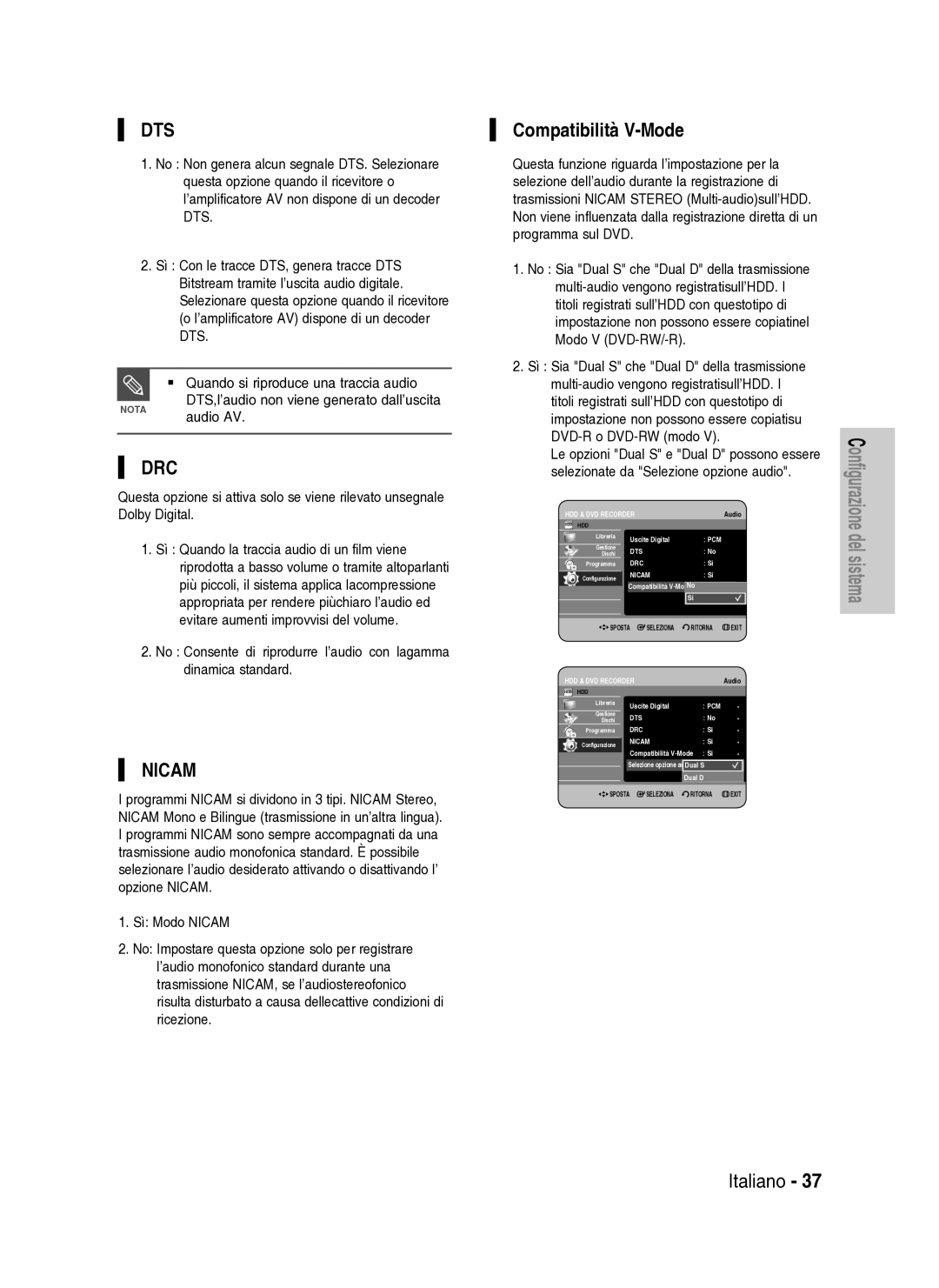 Samsung DVD-HR734A/XET manual Dts, Compatibilità V-Mode 