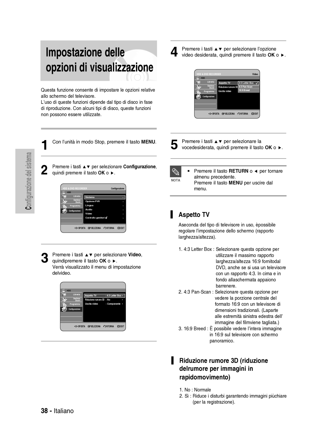 Samsung DVD-HR734A/XET manual Aspetto TV 