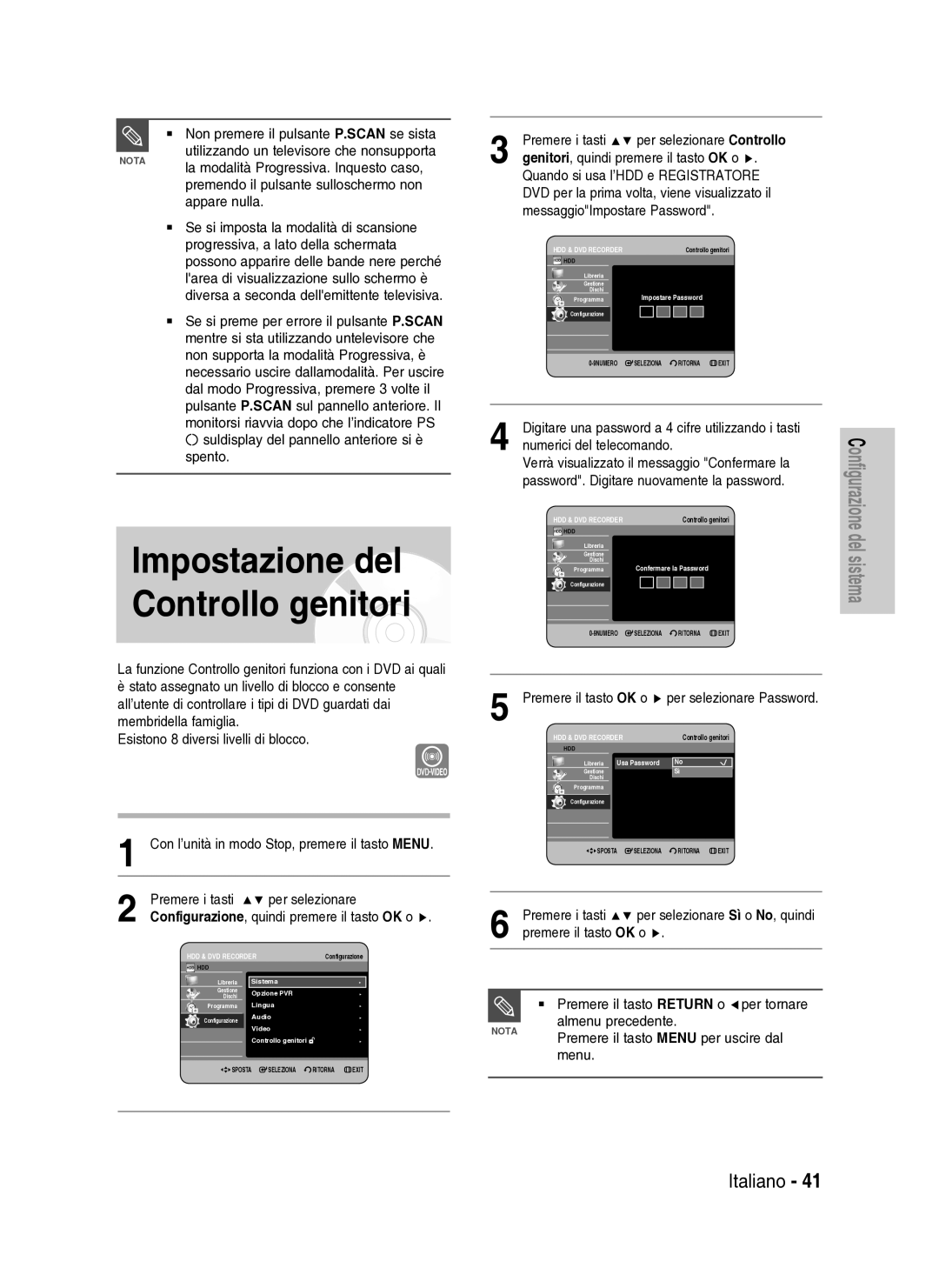 Samsung DVD-HR734A/XET Impostazione del Controllo genitori, Appare nulla, Suldisplay del pannello anteriore si è spento 