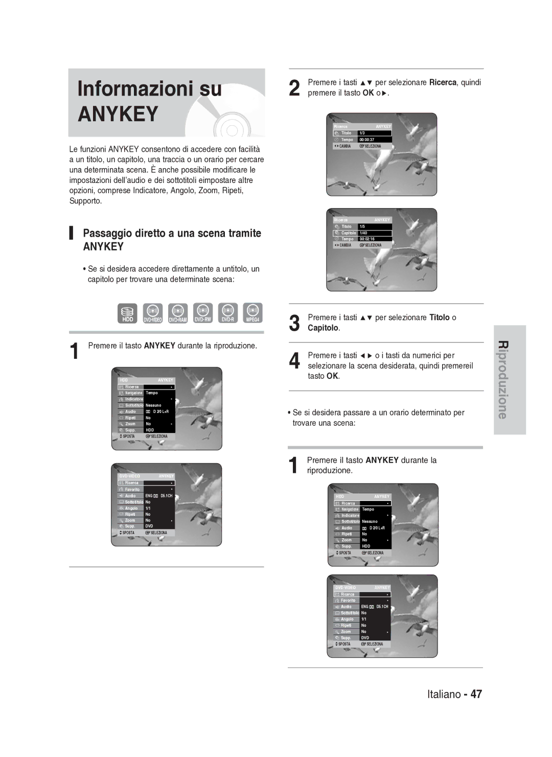 Samsung DVD-HR734A/XET manual Informazioni su, Passaggio diretto a una scena tramite, Capitolo 