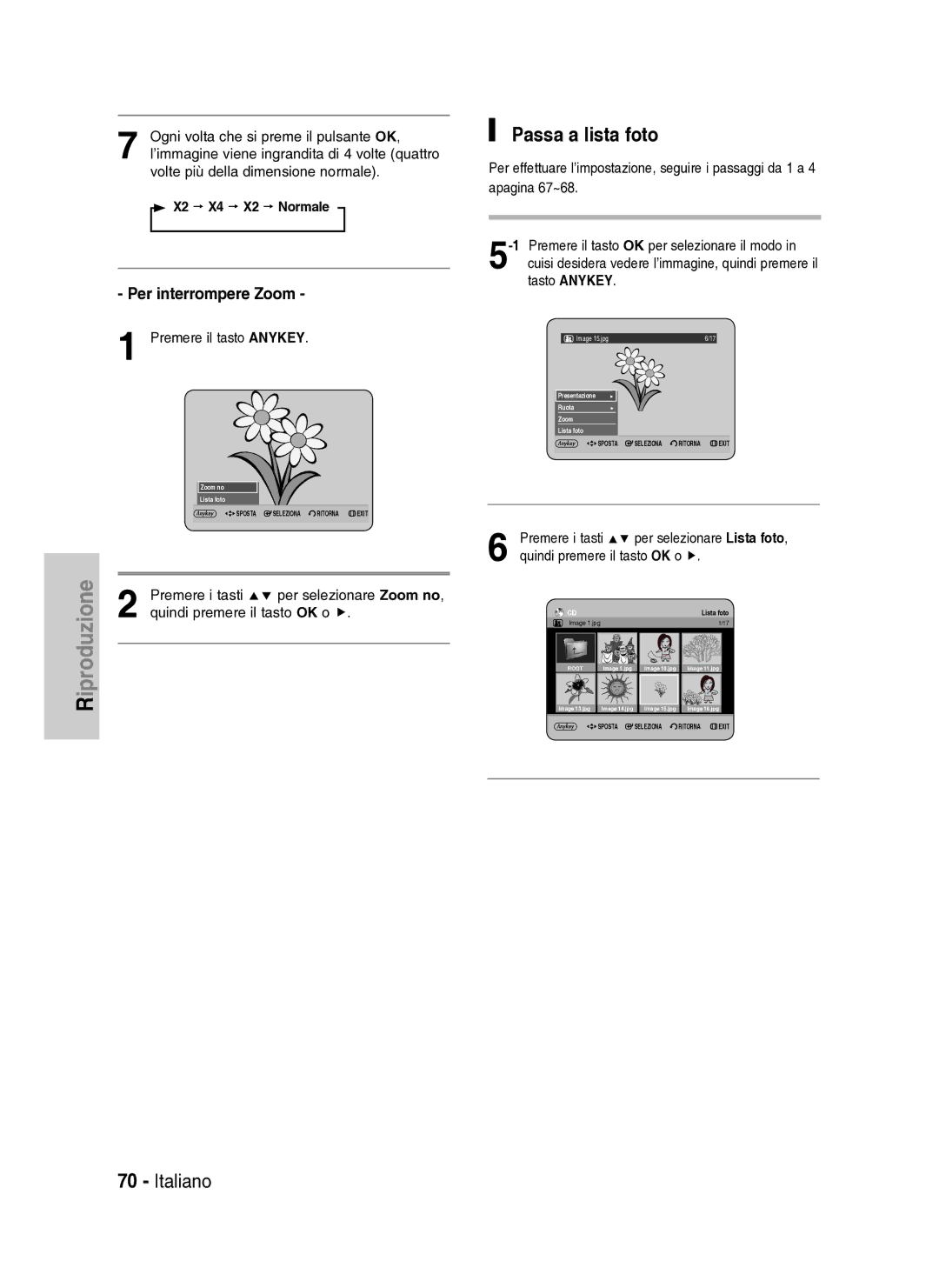 Samsung DVD-HR734A/XET manual Passa a lista foto, Per interrompere Zoom 