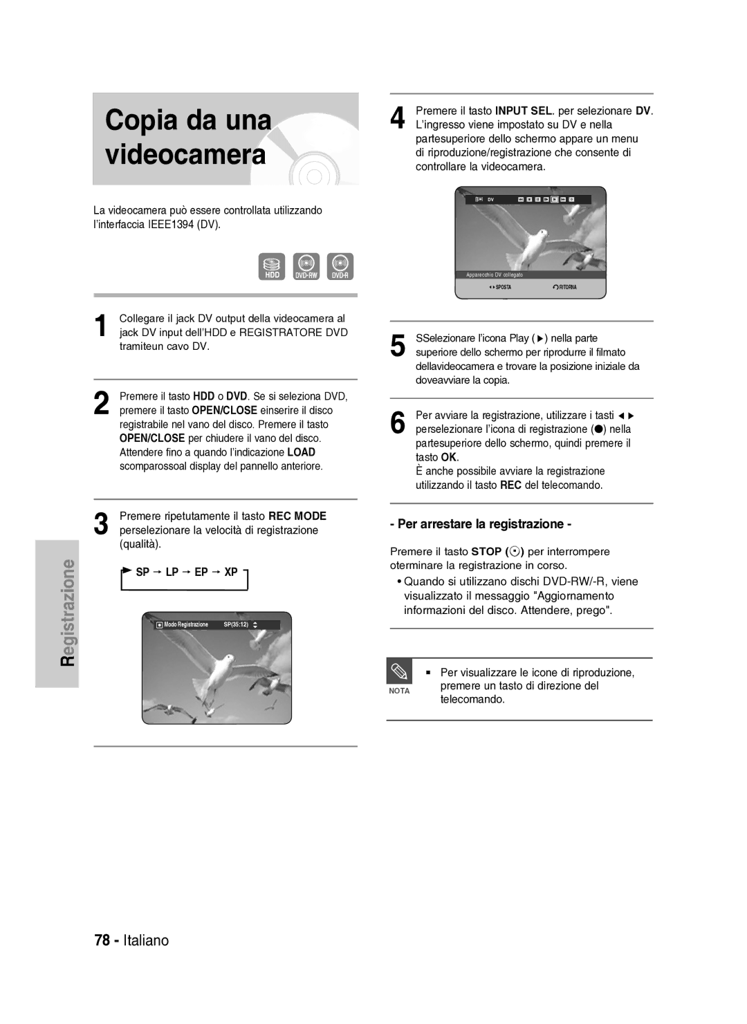 Samsung DVD-HR734A/XET manual Premere ripetutamente il tasto REC Mode, Perselezionare la velocità di registrazione, Qualità 