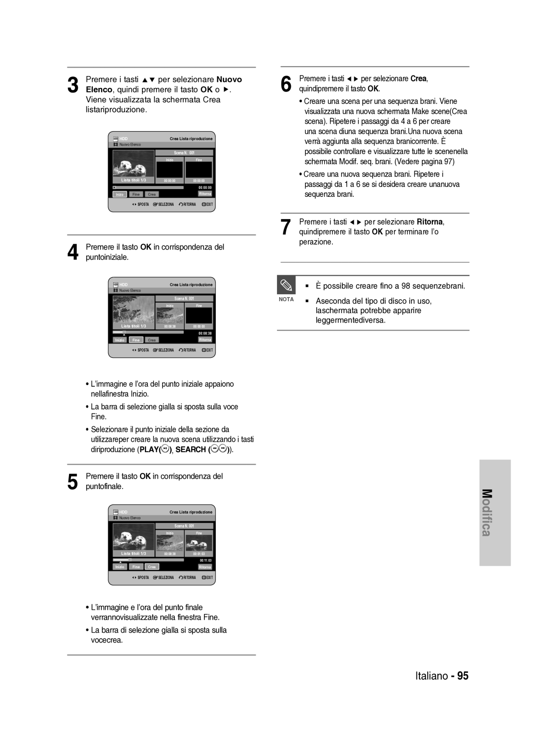 Samsung DVD-HR734A/XET manual Puntoiniziale, Puntofinale 