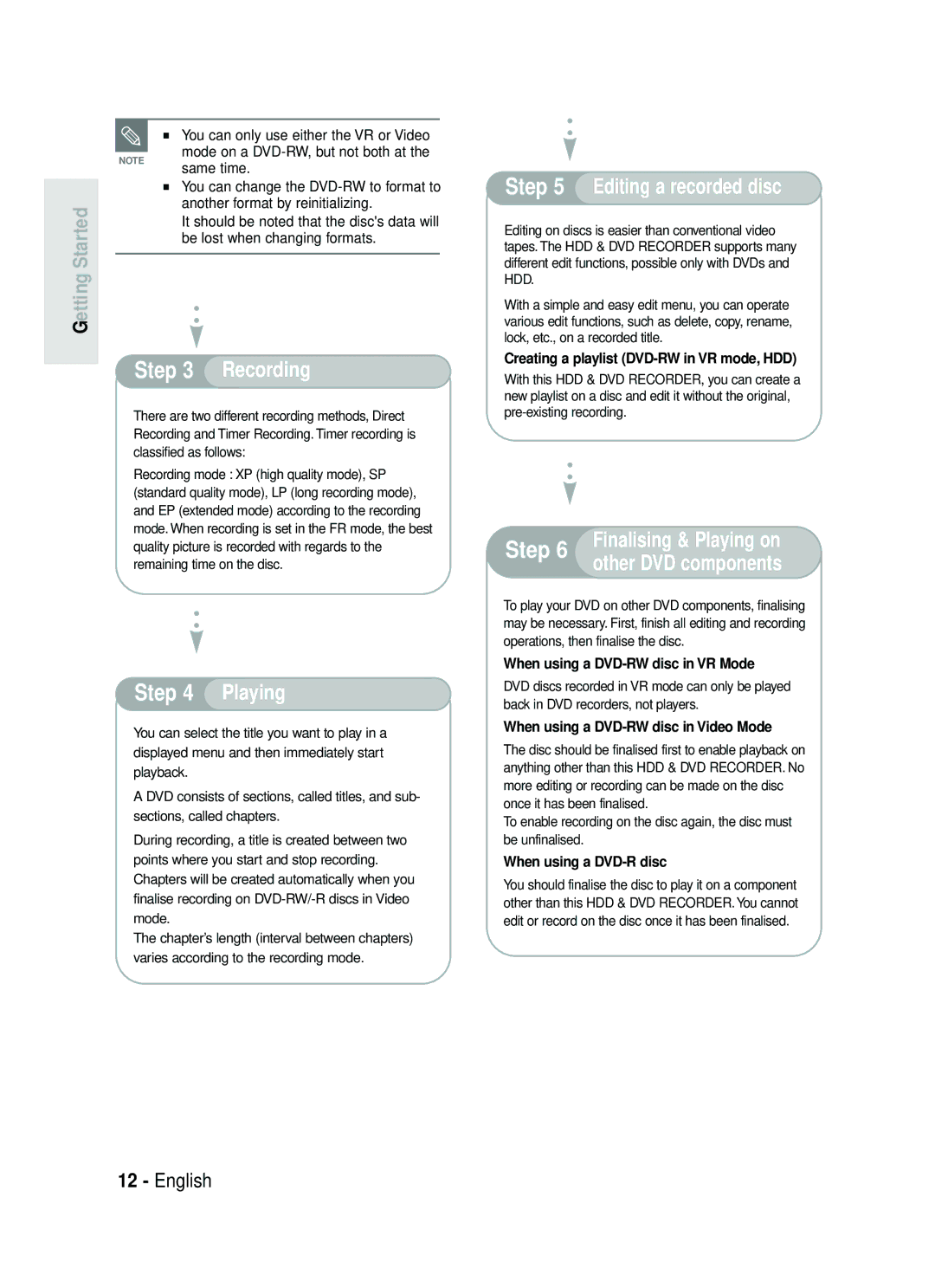 Samsung DVD-HR734/EUR, DVD-HR730/EUR manual Another format by reinitializing, Be lost when changing formats 