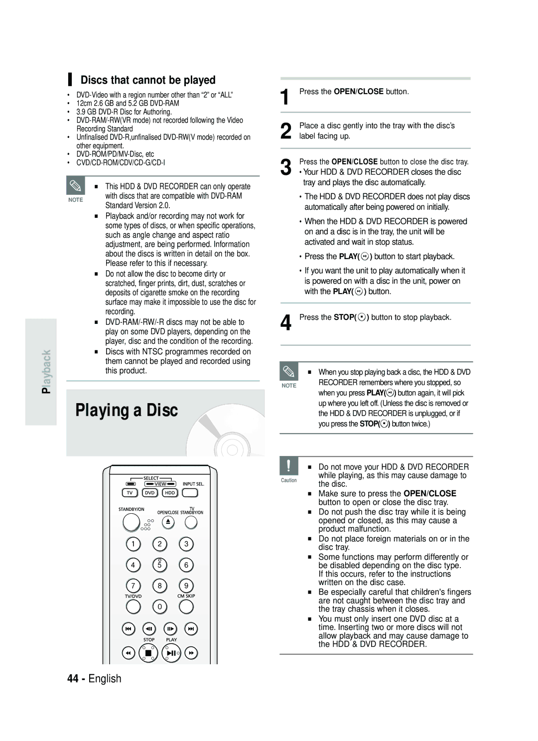 Samsung DVD-HR734/EUR, DVD-HR730/EUR manual Playing a Disc, Playback, Discs that cannot be played 