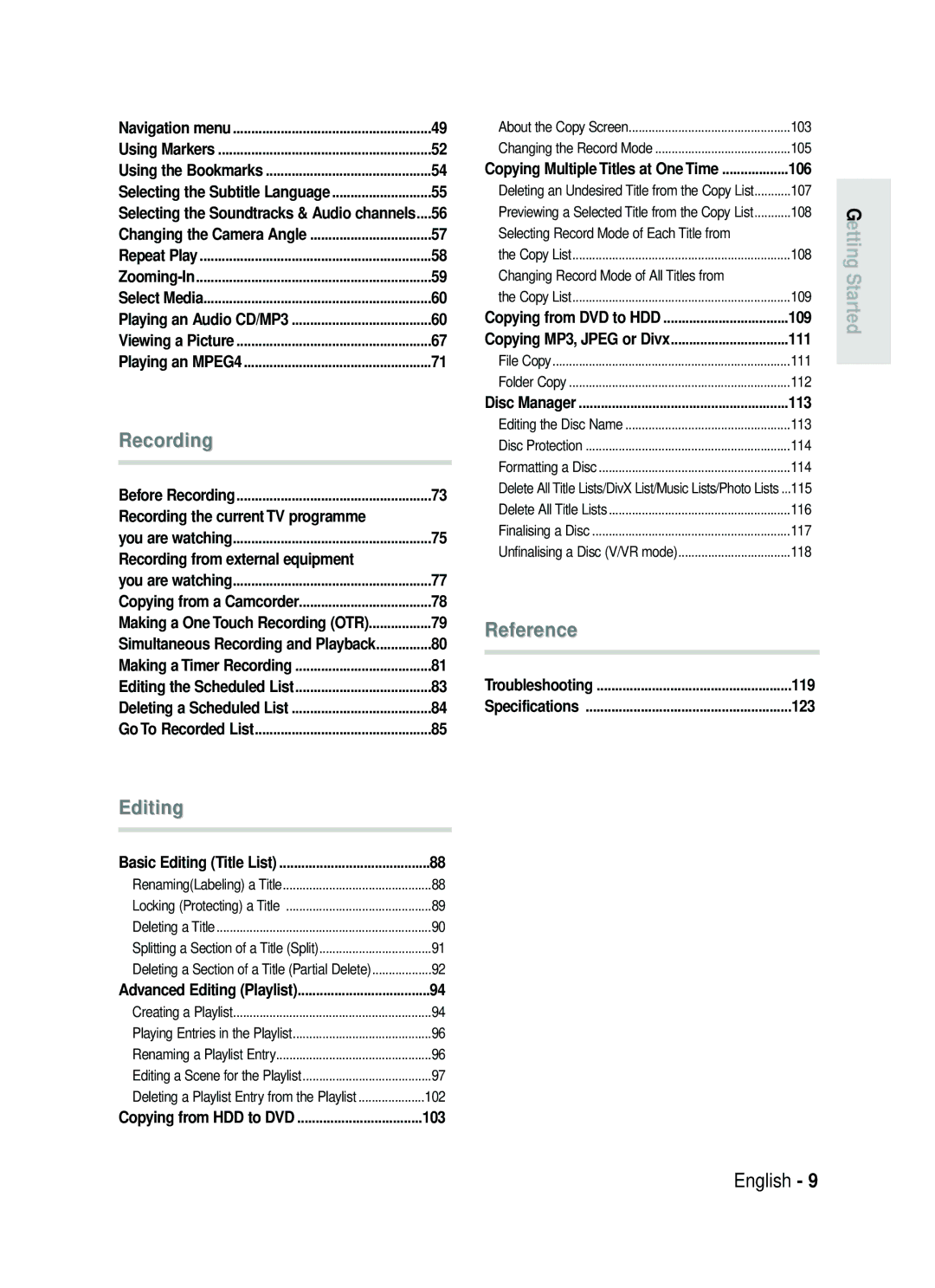 Samsung DVD-HR730/EUR, DVD-HR734/EUR manual Recording the current TV programme, Recording from external equipment, 123 