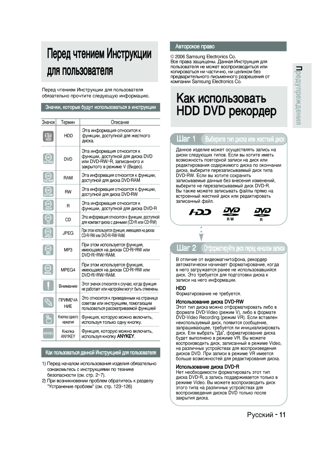 Samsung DVD-HR735/SEO manual Íâïëì Éôëò‡Ìëâ, Hdd, Àòôóî¸Áó‚‡Ìëâ ‰Ëòí‡ Dvd-Rw 