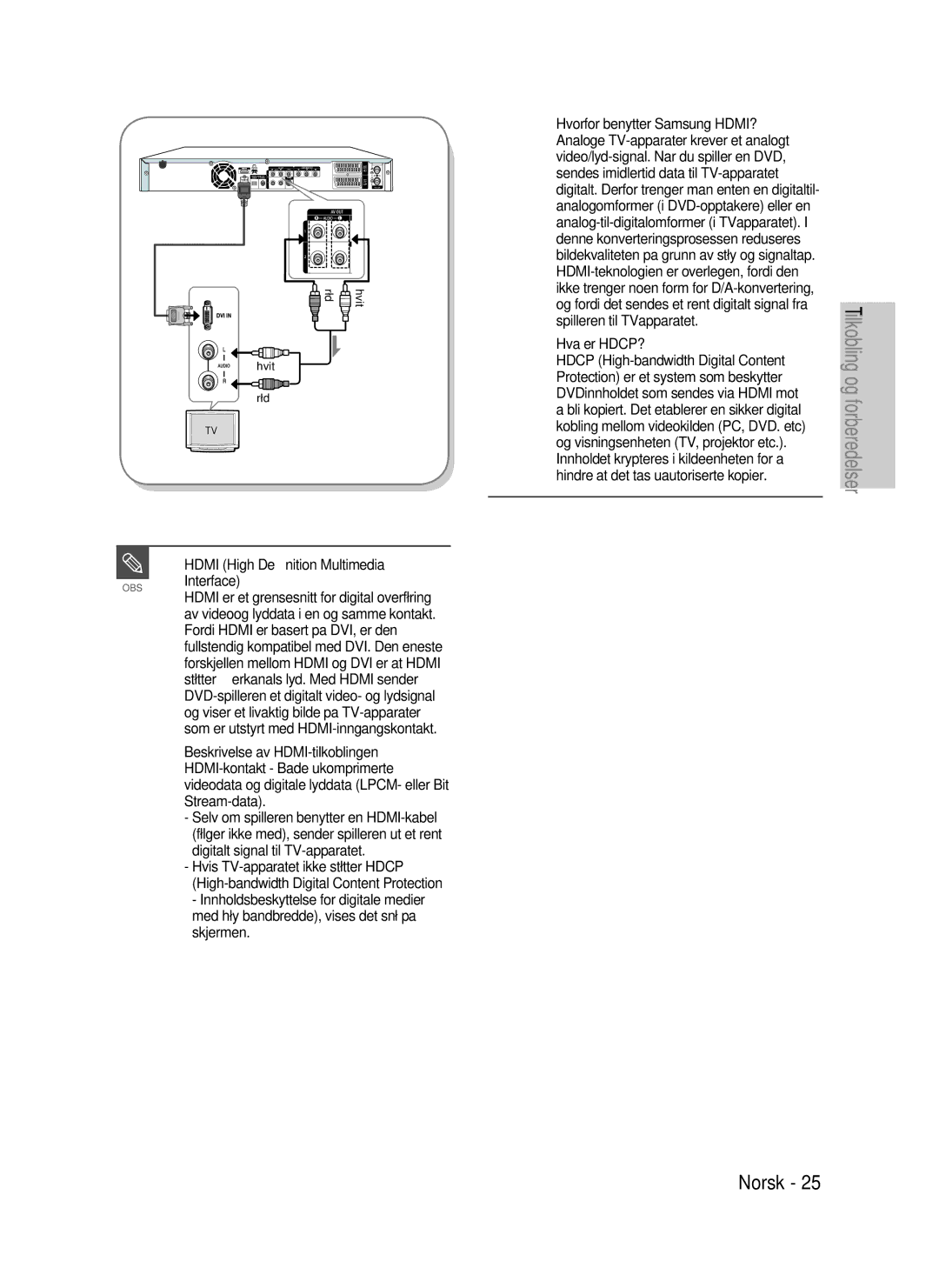 Samsung DVD-HR735/XEE, DVD-HR737/XEE, DVD-P390/XEE Hdmi High Deﬁnition Multimedia OBS Interface, Skjermen, Hva er HDCP? 