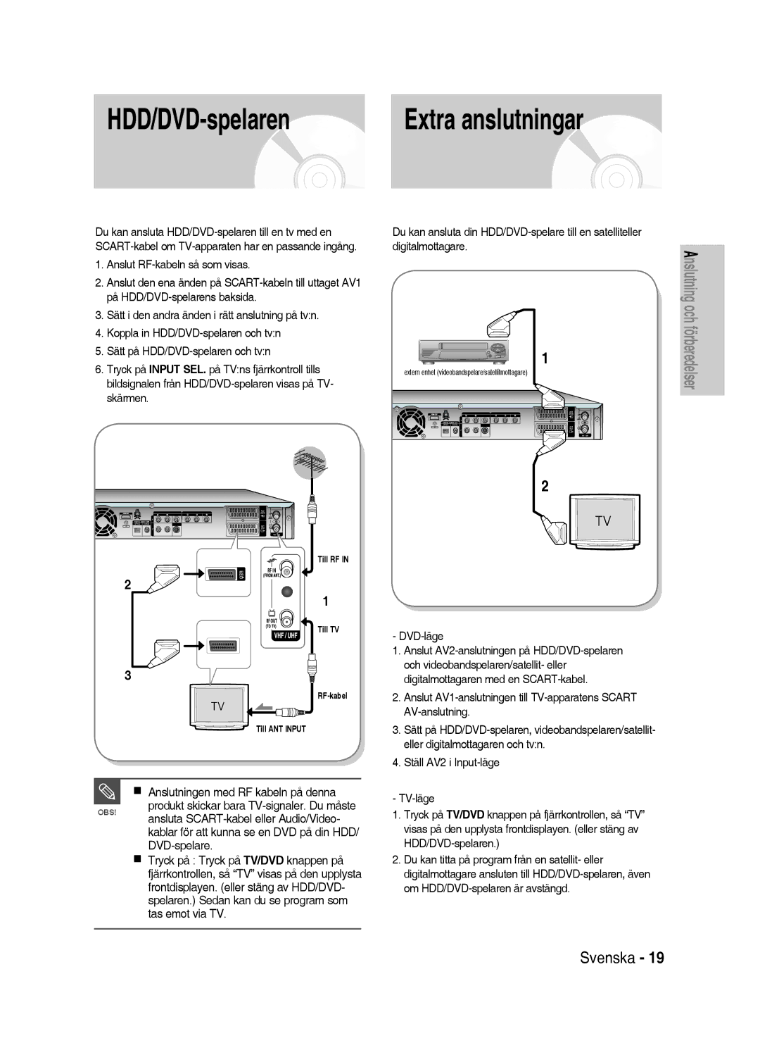 Samsung DVD-HR737/XEE, DVD-HR735/XEE, DVD-P390/XEE manual Extra anslutningar, DVD-läge 