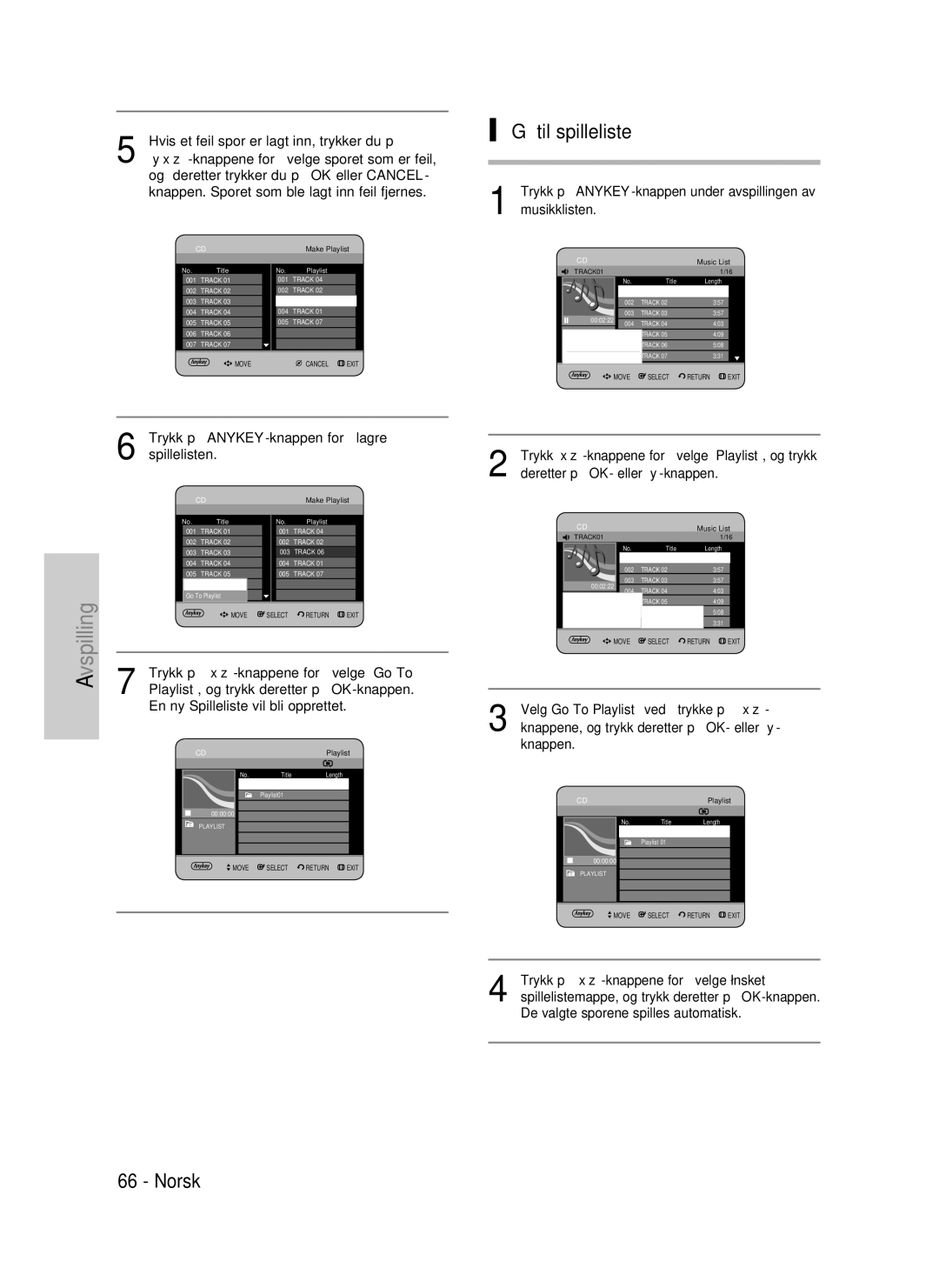 Samsung DVD-P390/XEE, DVD-HR735/XEE, DVD-HR737/XEE manual Gå til spilleliste 