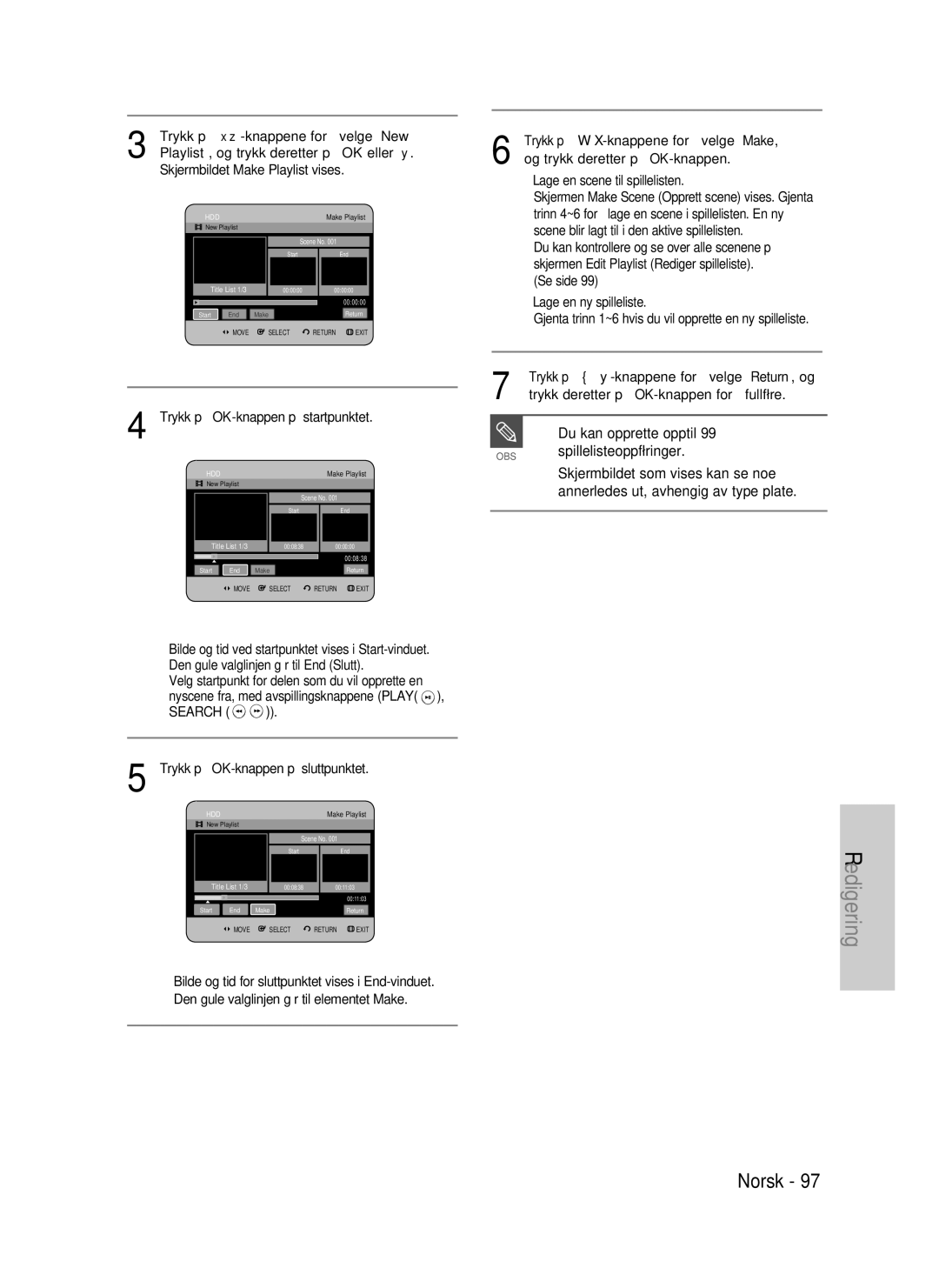 Samsung DVD-HR735/XEE, DVD-HR737/XEE, DVD-P390/XEE manual Du kan opprette opptil, Spillelisteoppføringer, Search 