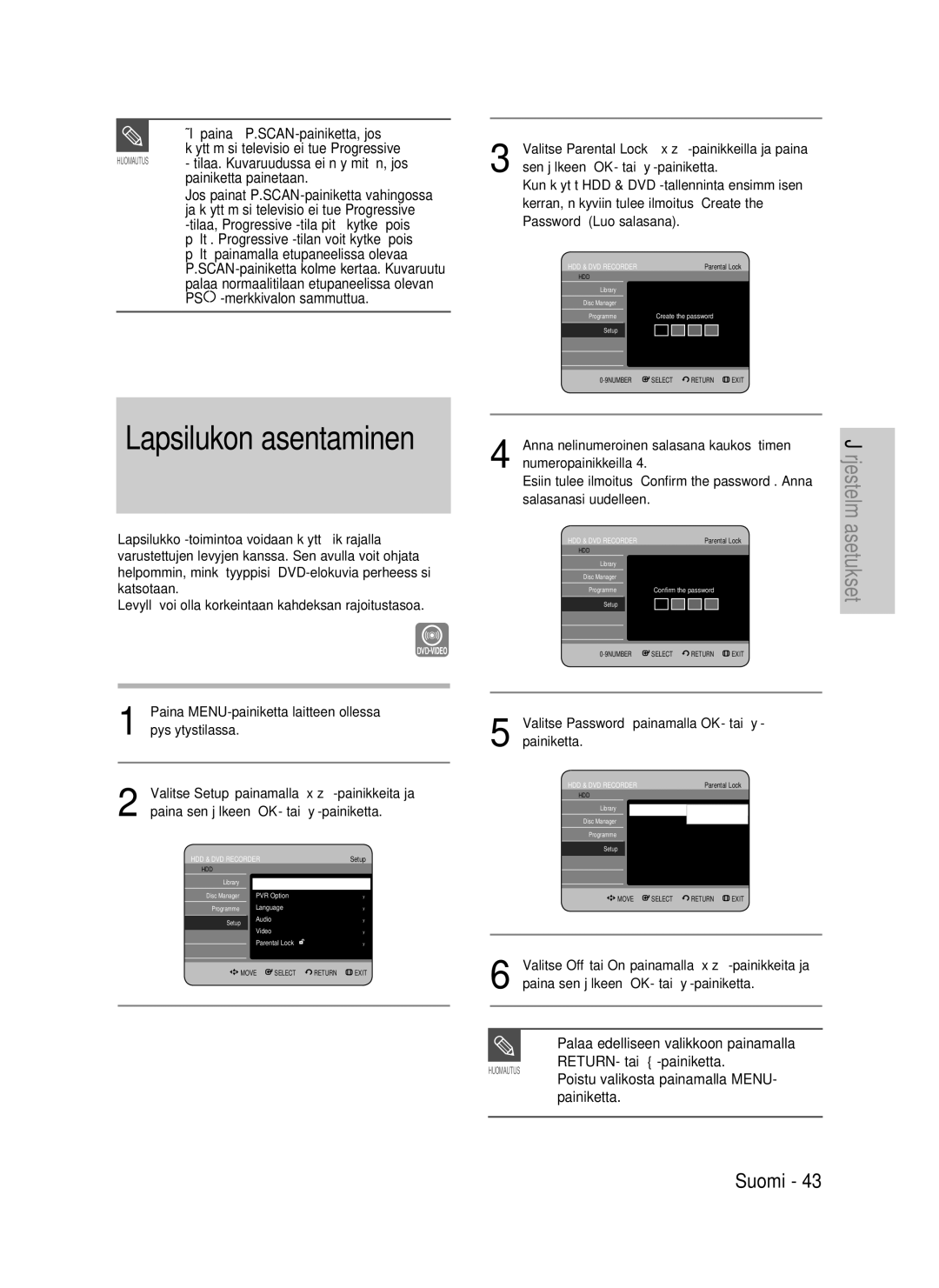 Samsung DVD-P390/XEE manual Älä paina P.SCAN-painiketta, jos, Käyttämäsi televisio ei tue Progressive, Painiketta painetaan 