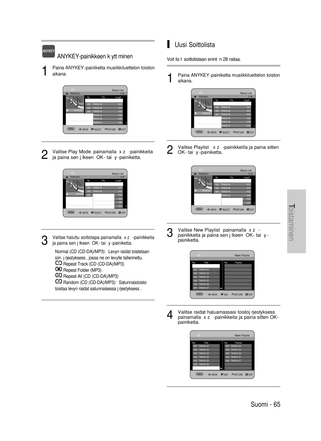 Samsung DVD-HR735/XEE, DVD-HR737/XEE, DVD-P390/XEE manual Uusi Soittolista 