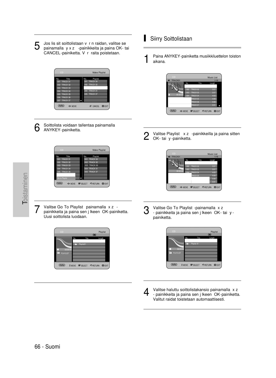 Samsung DVD-HR737/XEE, DVD-HR735/XEE, DVD-P390/XEE manual Siirry Soittolistaan 