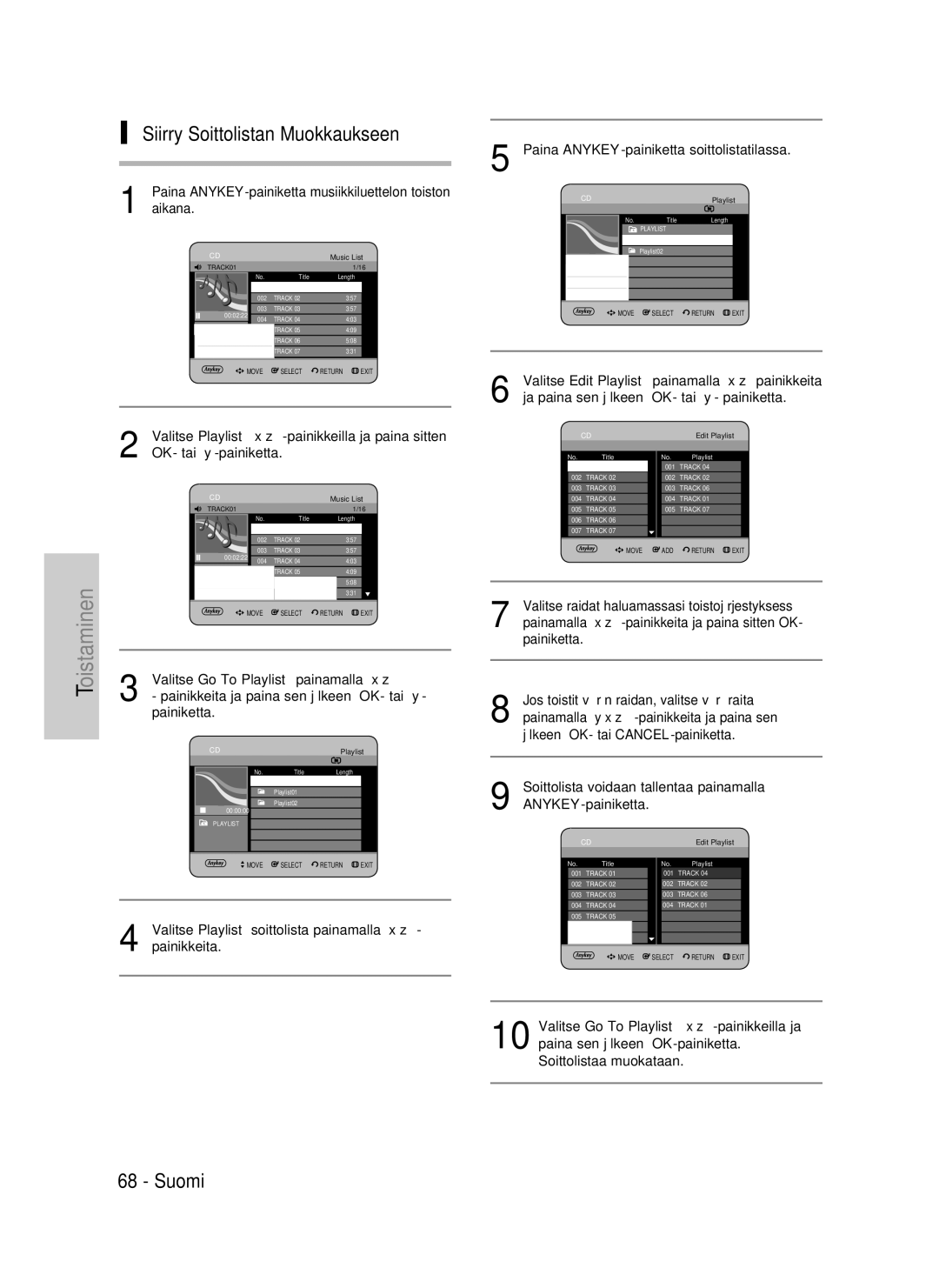 Samsung DVD-HR735/XEE, DVD-HR737/XEE manual Siirry Soittolistan Muokkaukseen, Valitse Edit Playlist painamalla painikkeita 