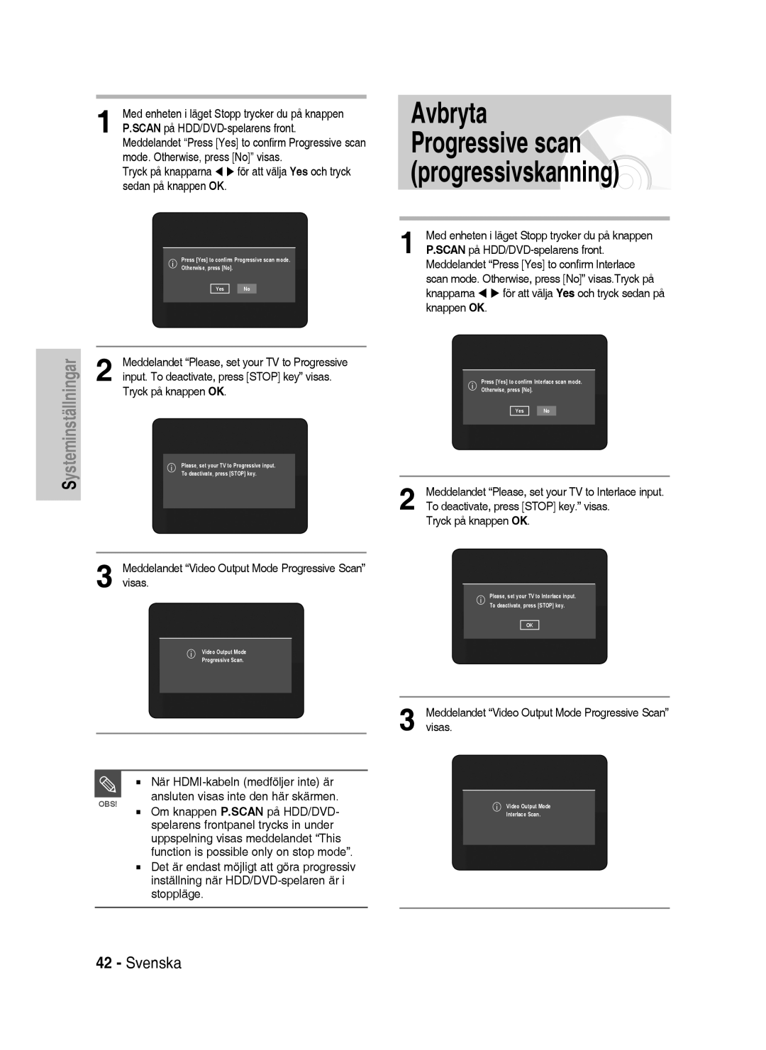 Samsung DVD-HR735/XEE, DVD-HR737/XEE, DVD-P390/XEE manual Tryck på knappen OK 