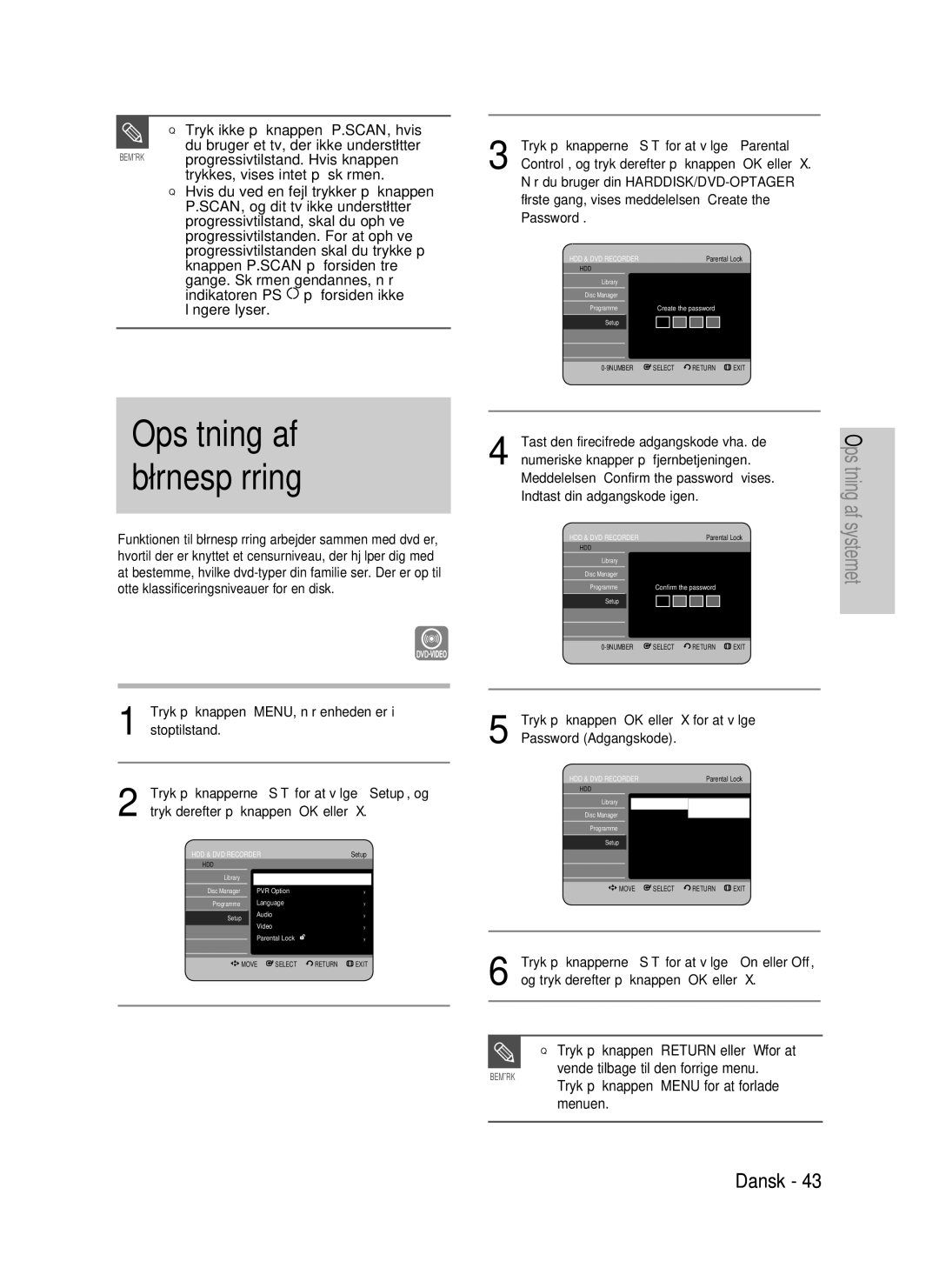 Samsung DVD-HR737/XEE, DVD-HR735/XEE manual Tast den firecifrede adgangskode vha. de, Numeriske knapper på fjernbetjeningen 