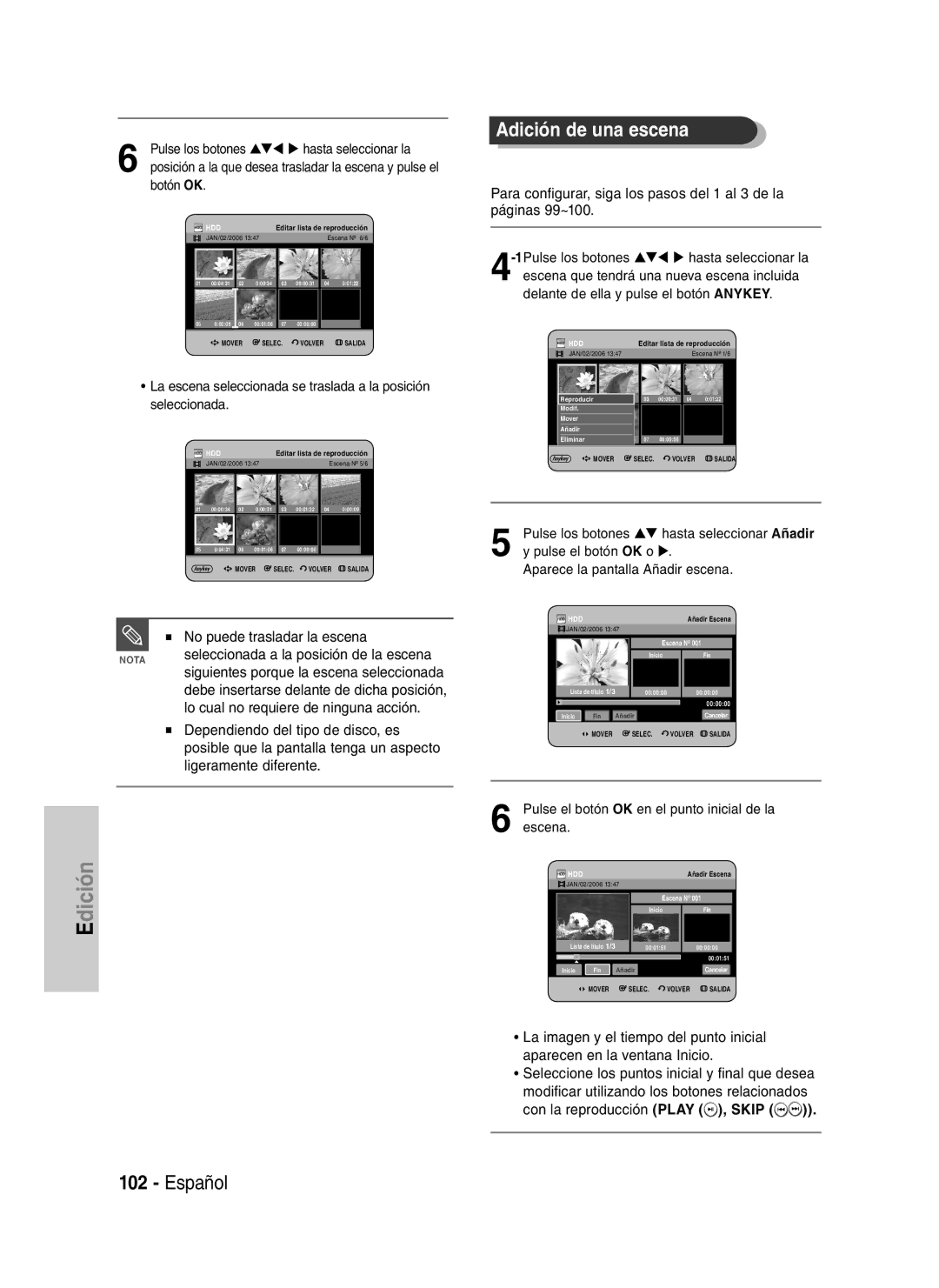 Samsung DVD-HR737/EUR, DVD-HR735/XEG, DVD-HR737/XEG No puede trasladar la escena, Lo cual no requiere de ninguna acción 