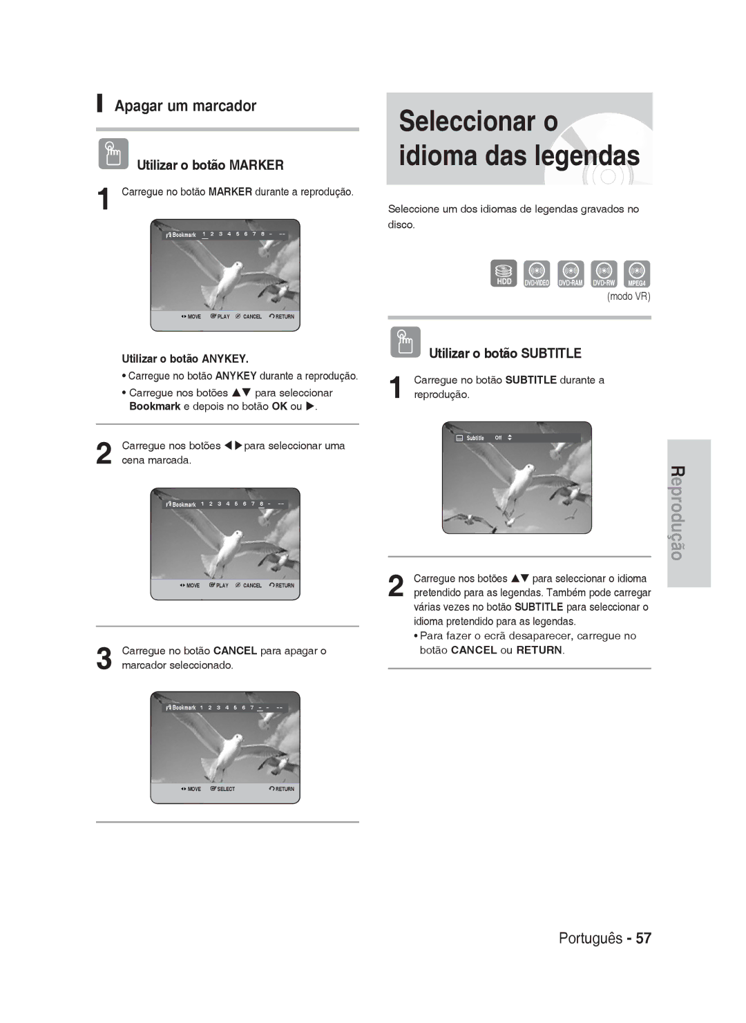 Samsung DVD-HR737/XEE, DVD-HR735/XEG, DVD-HR737/XEG manual Seleccionar o idioma das legendas, Utilizar o botão Subtitle 