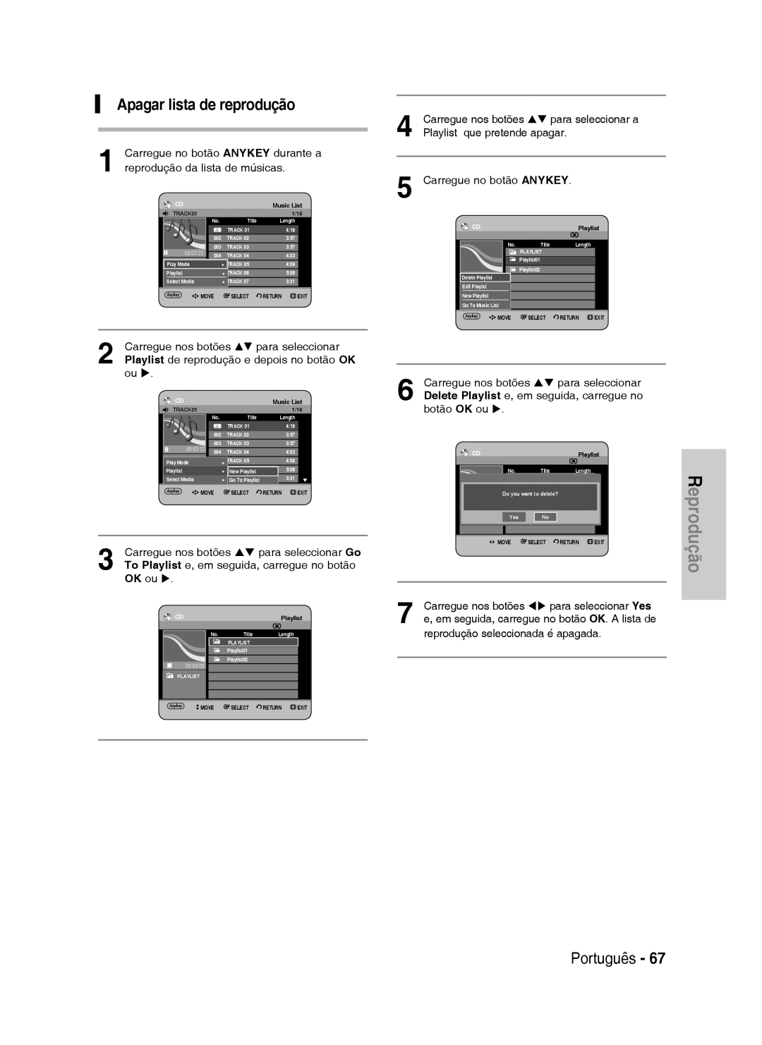 Samsung DVD-HR737/XET, DVD-HR735/XEG, DVD-HR737/XEG, DVD-HR735/XEB, DVD-HR737/XEB, DVD-HR737/XEF Apagar lista de reprodução 