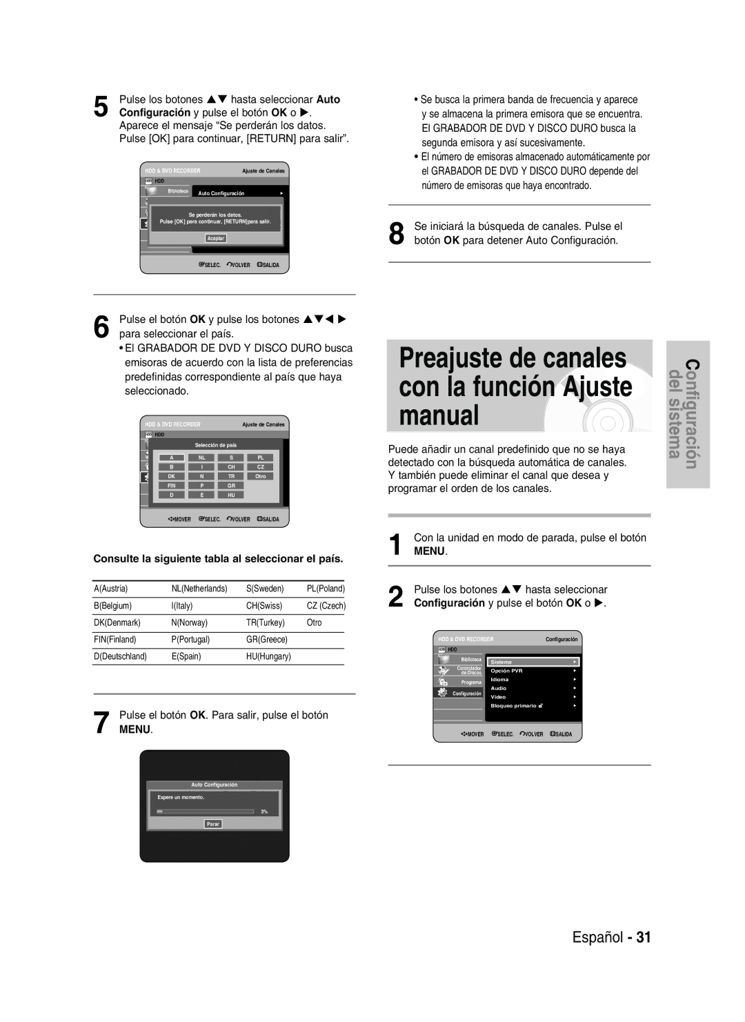 Samsung DVD-HR737/XEH Con la función Ajuste Manual, Preajuste de canales, Detectado con la búsqueda automática de canales 