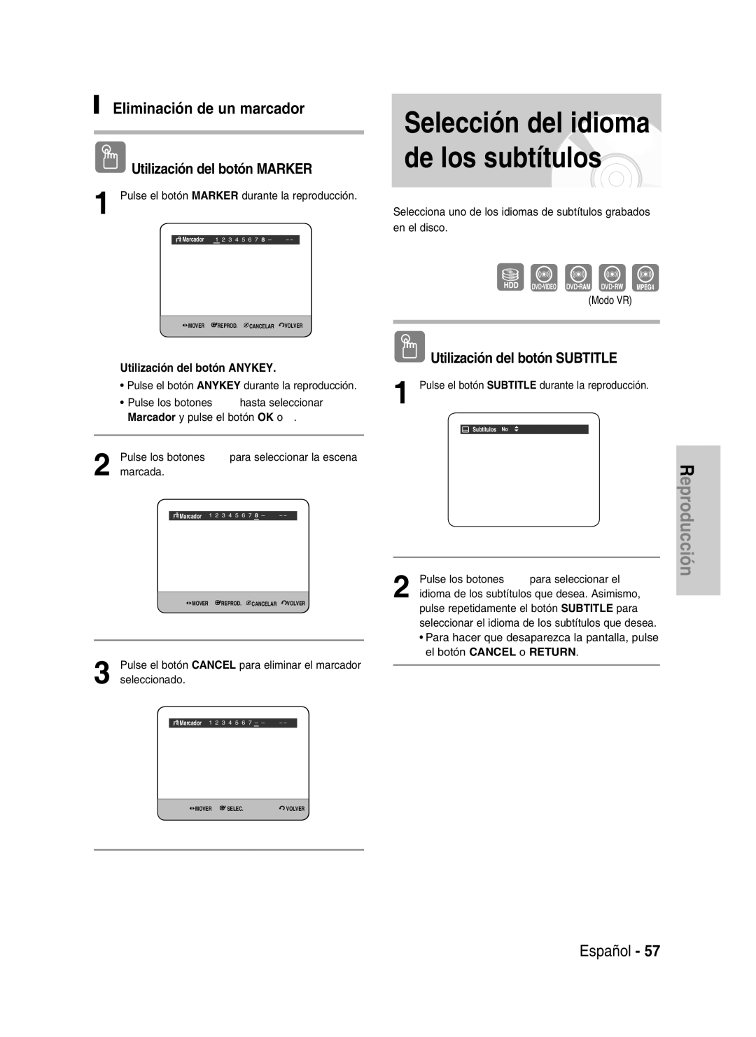 Samsung DVD-HR735/XEG, DVD-HR737/XEG, DVD-HR735/XEB Selección del idioma de los subtítulos, Utilización del botón Subtitle 