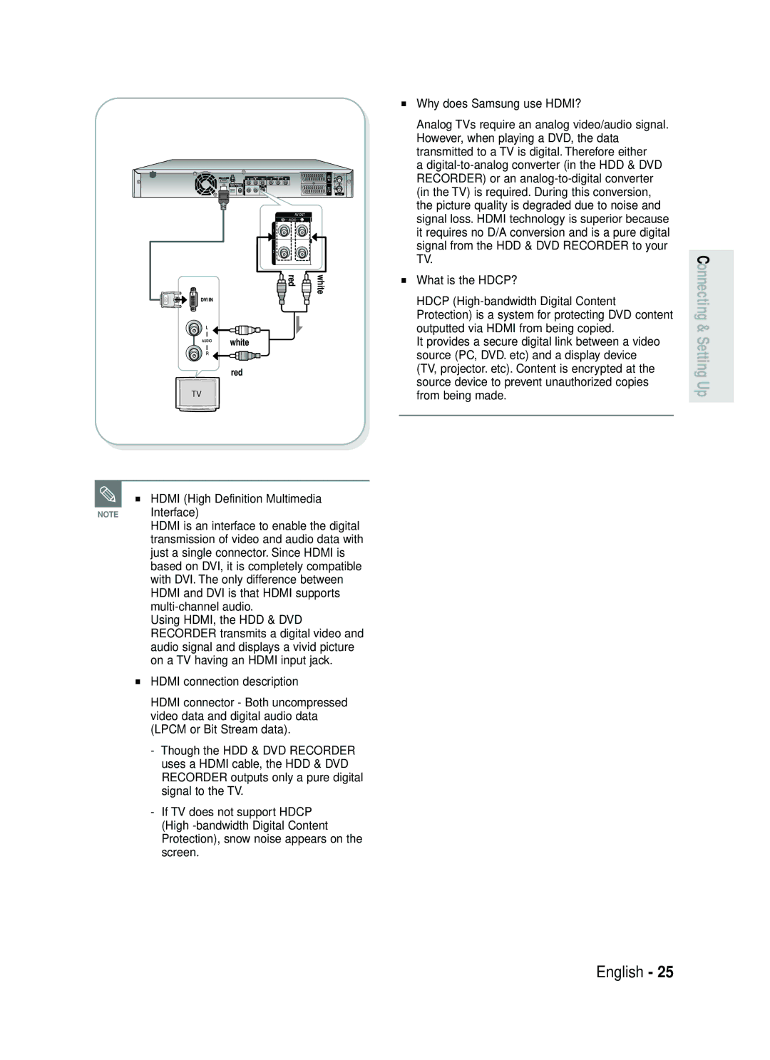 Samsung DVD-HR737/XET manual Why does Samsung use HDMI?, Hdmi High Definition Multimedia, Hdmi connection description 