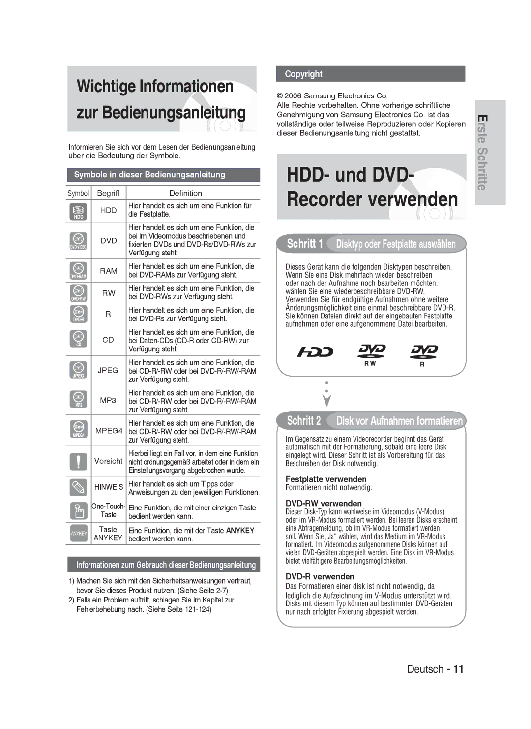 Samsung DVD-HR737/XEB, DVD-HR735/XEG, DVD-HR737/XEG, DVD-HR735/XEB manual Hdd, Dvd, Ram, Jpeg, MP3, MPEG4, Hinweis 