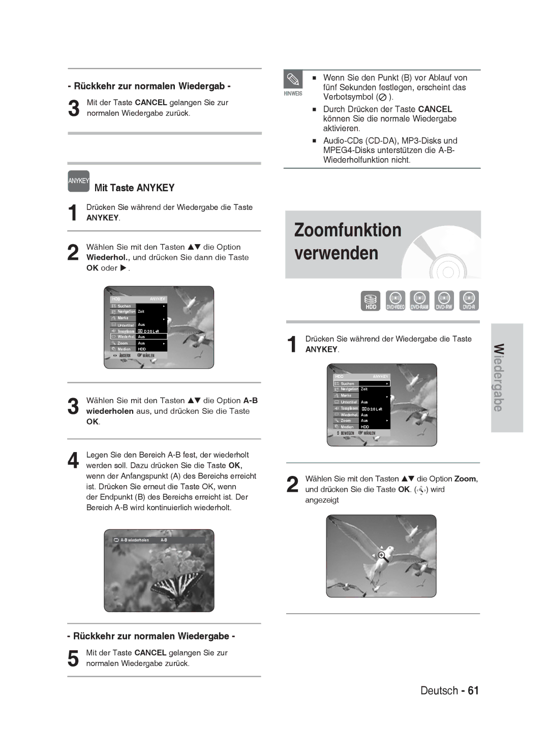 Samsung DVD-HR737/XEG, DVD-HR735/XEG manual Rückkehr zur normalen Wiedergabe, Ist. Drücken Sie erneut die Taste OK, wenn 