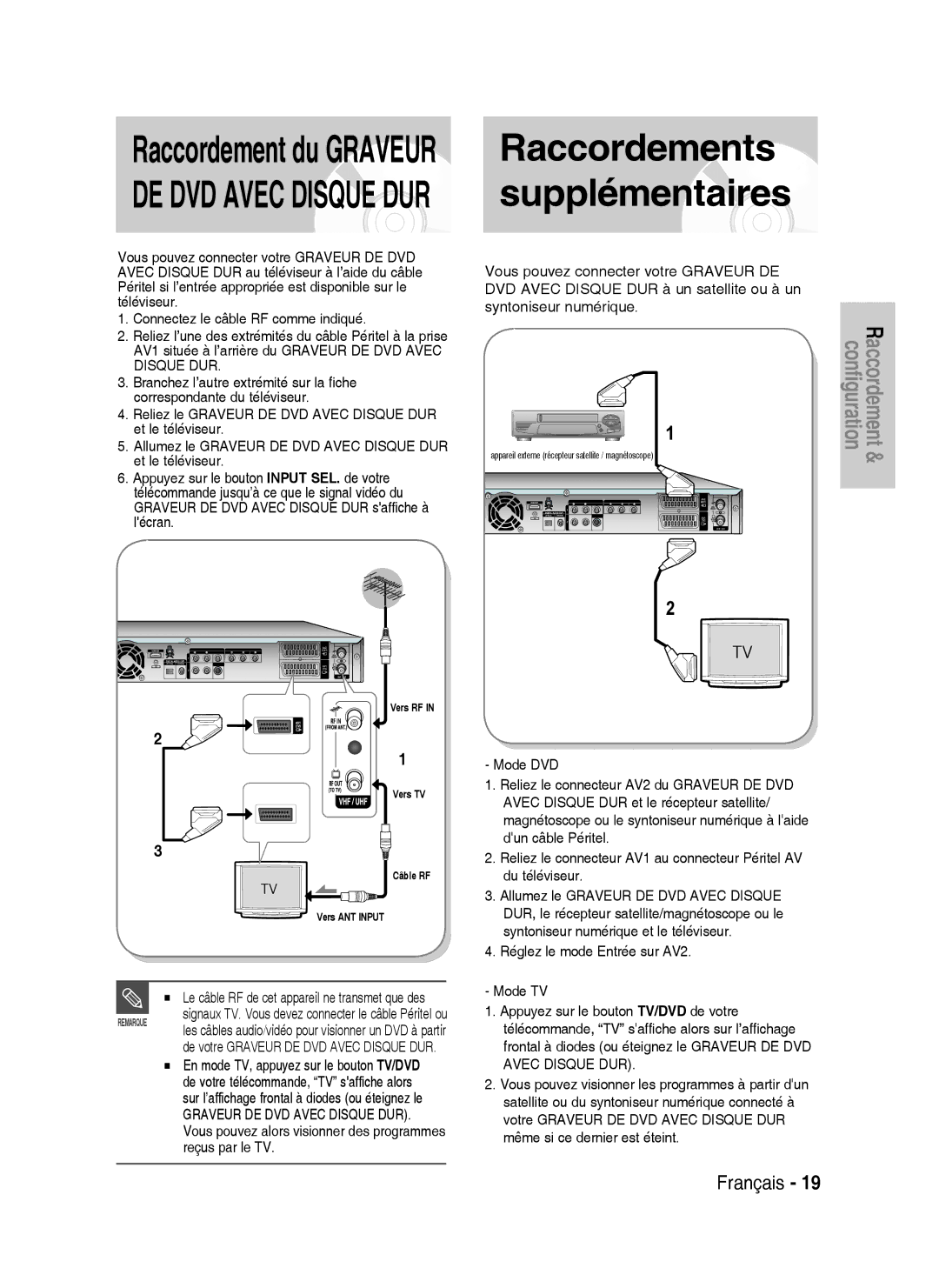 Samsung DVD-HR735/XEF Reçus par le TV, En mode TV, appuyez sur le bouton TV/DVD, De votre télécommande, TV saffiche alors 