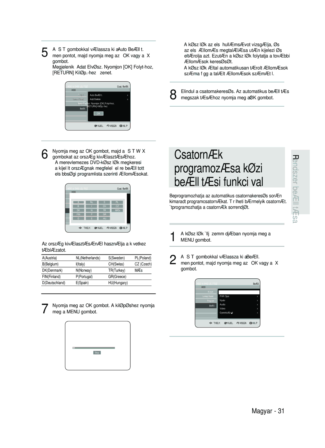 Samsung DVD-HR737/XEH, DVD-HR735/XEH manual Csatornák, Megszakításához nyomja meg az OK gombot 