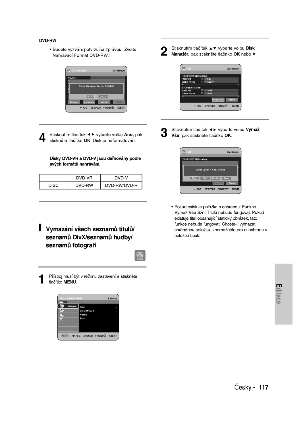 Samsung DVD-HR735/XEH, DVD-HR737/XEH manual Dvd-Rw, Zvolte Nahrávací Formát DVD-RW 