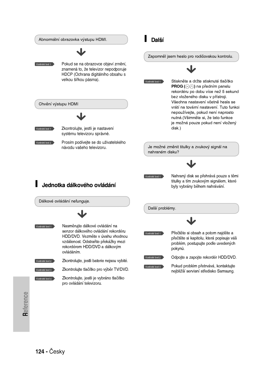 Samsung DVD-HR737/XEH, DVD-HR735/XEH manual Jednotka dálkového ovládání, Další, 124 Česky 