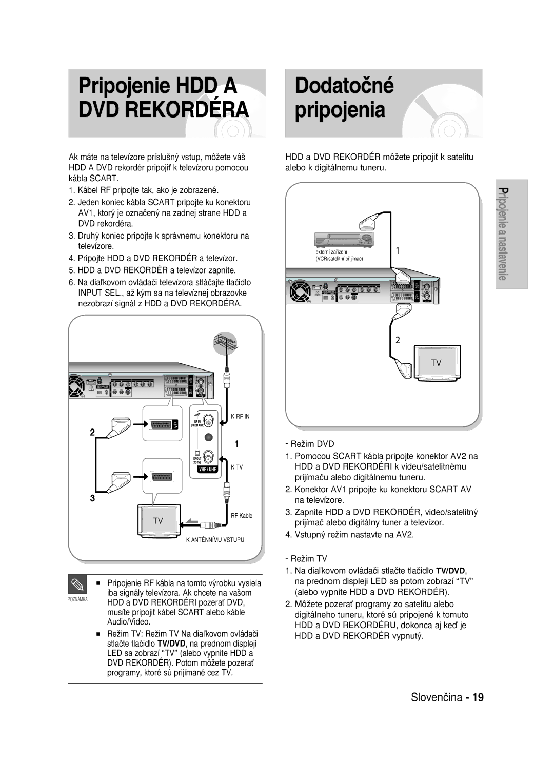 Samsung DVD-HR737/XEH, DVD-HR735/XEH manual Pripojenie HDD a Dodatočné, Pripojenia 