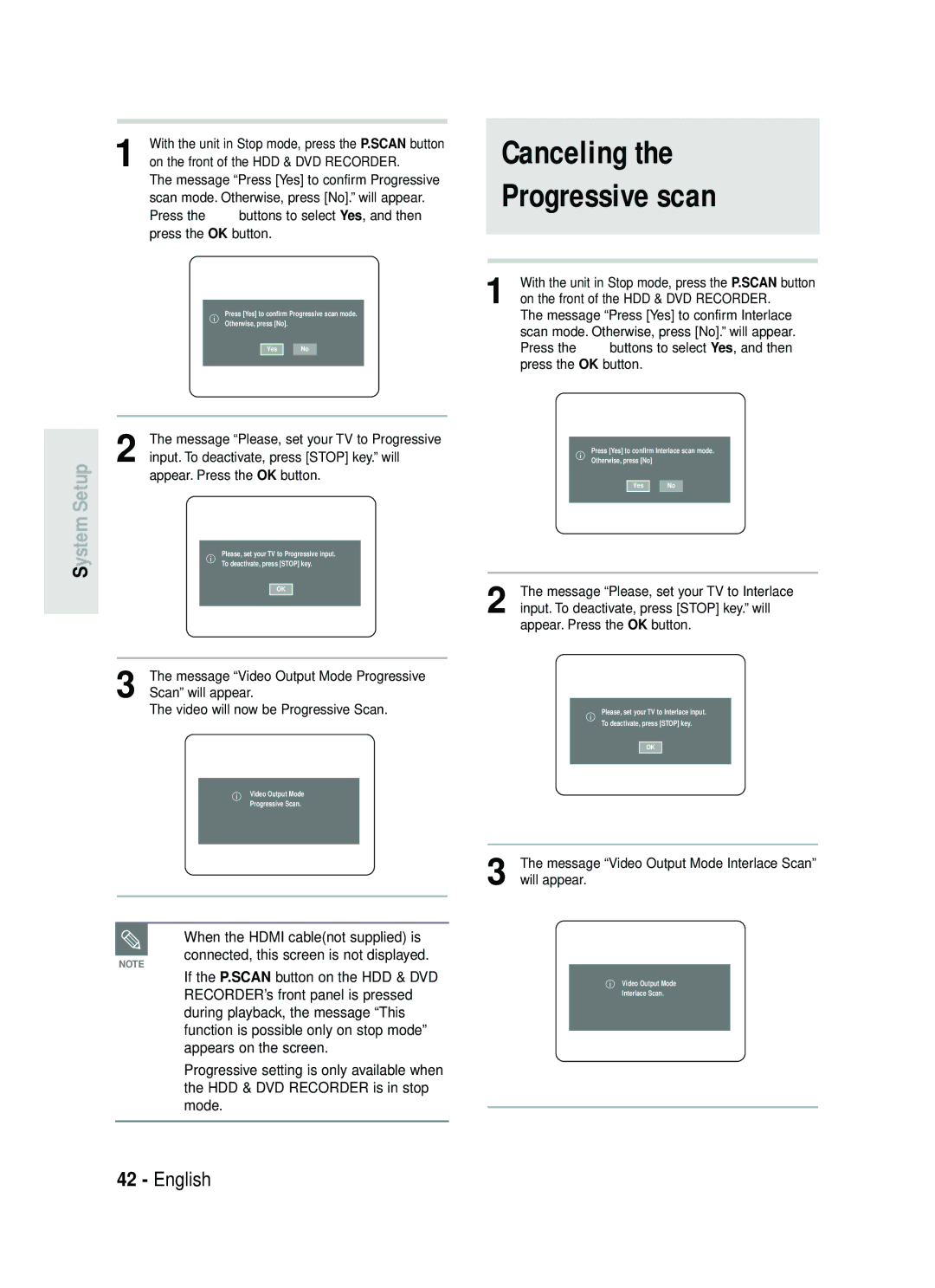 Samsung DVD-HR737/XEH, DVD-HR735/XEH manual Canceling Progressive scan 