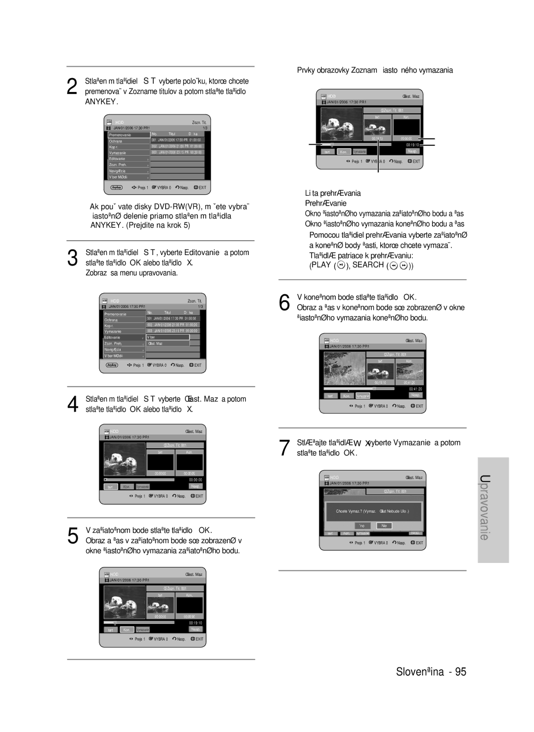 Samsung DVD-HR737/XEH, DVD-HR735/XEH Zaãiatoãnom bode stlaãte tlaãidlo OK, Obraz a ãas v zaãiatoãnom bode sú zobrazené 