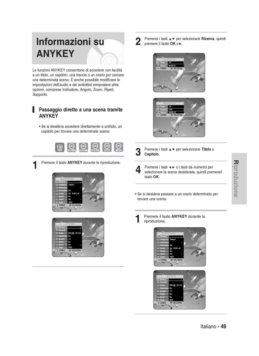 Samsung DVD-HR737/XET manual Informazioni su, Passaggio diretto a una scena tramite, Capitolo 