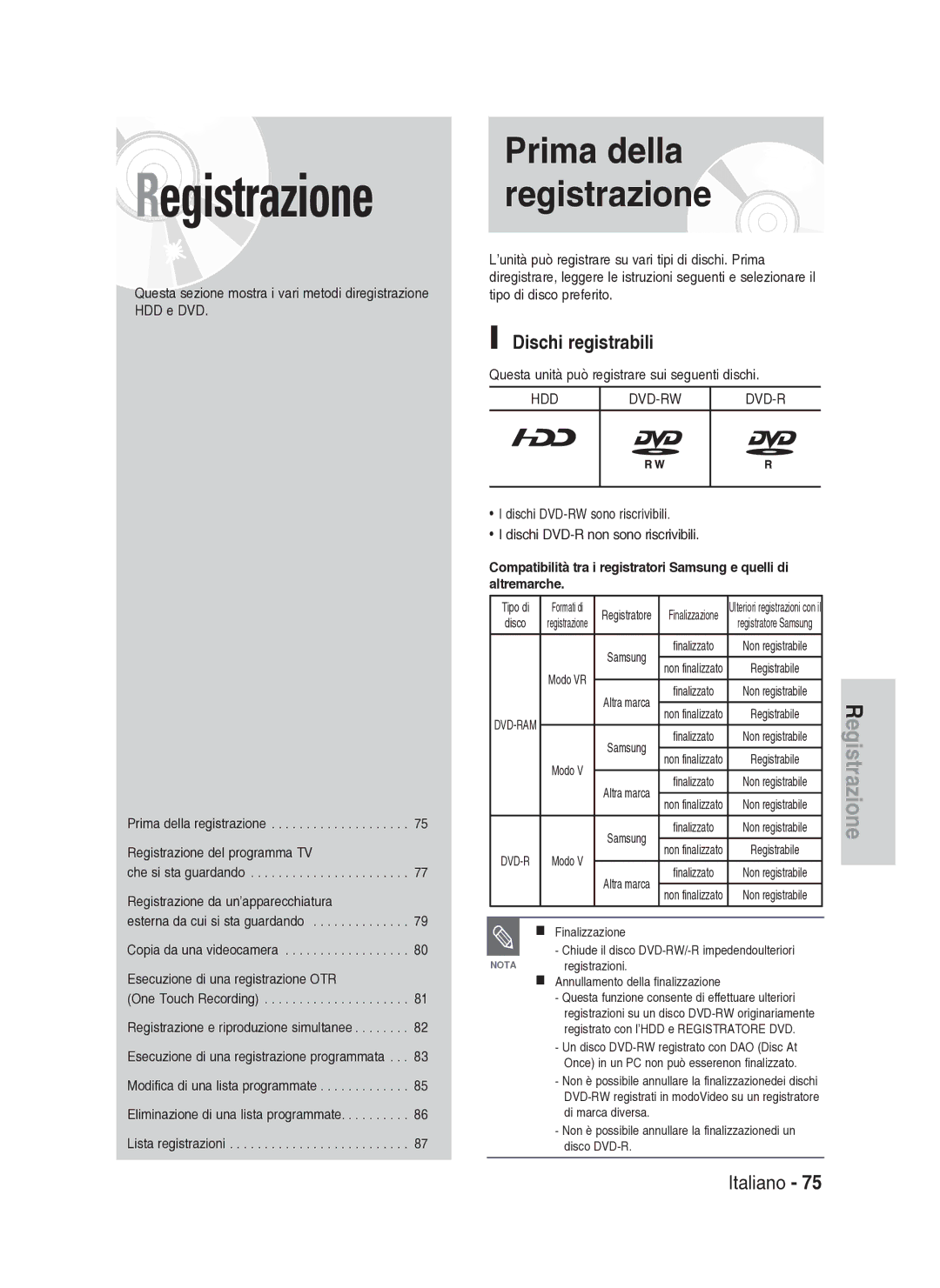 Samsung DVD-HR737/XET manual Dischi registrabili, Questa unità può registrare sui seguenti dischi, Tipo di 