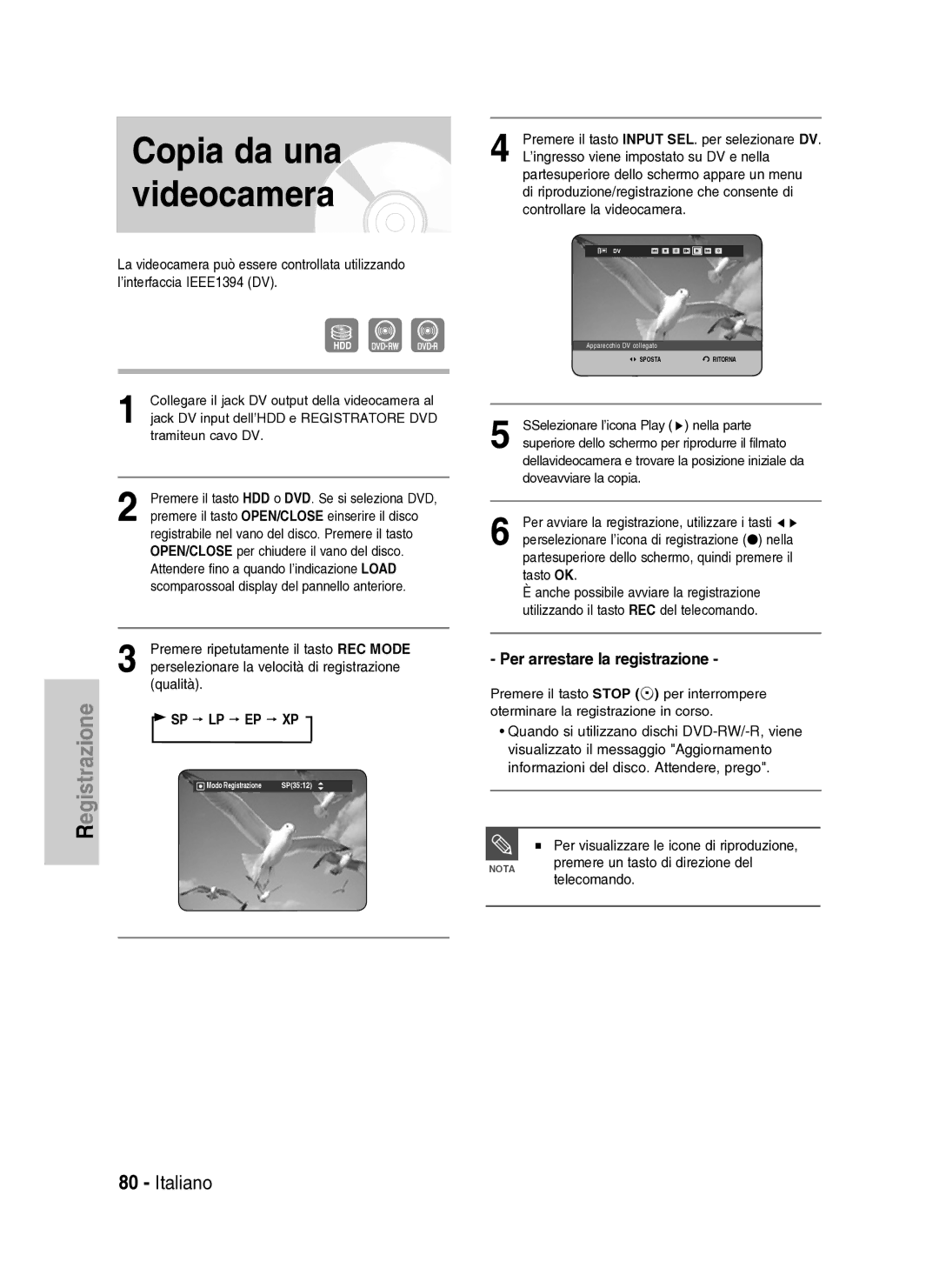 Samsung DVD-HR737/XET manual Premere ripetutamente il tasto REC Mode, Perselezionare la velocità di registrazione, Qualità 