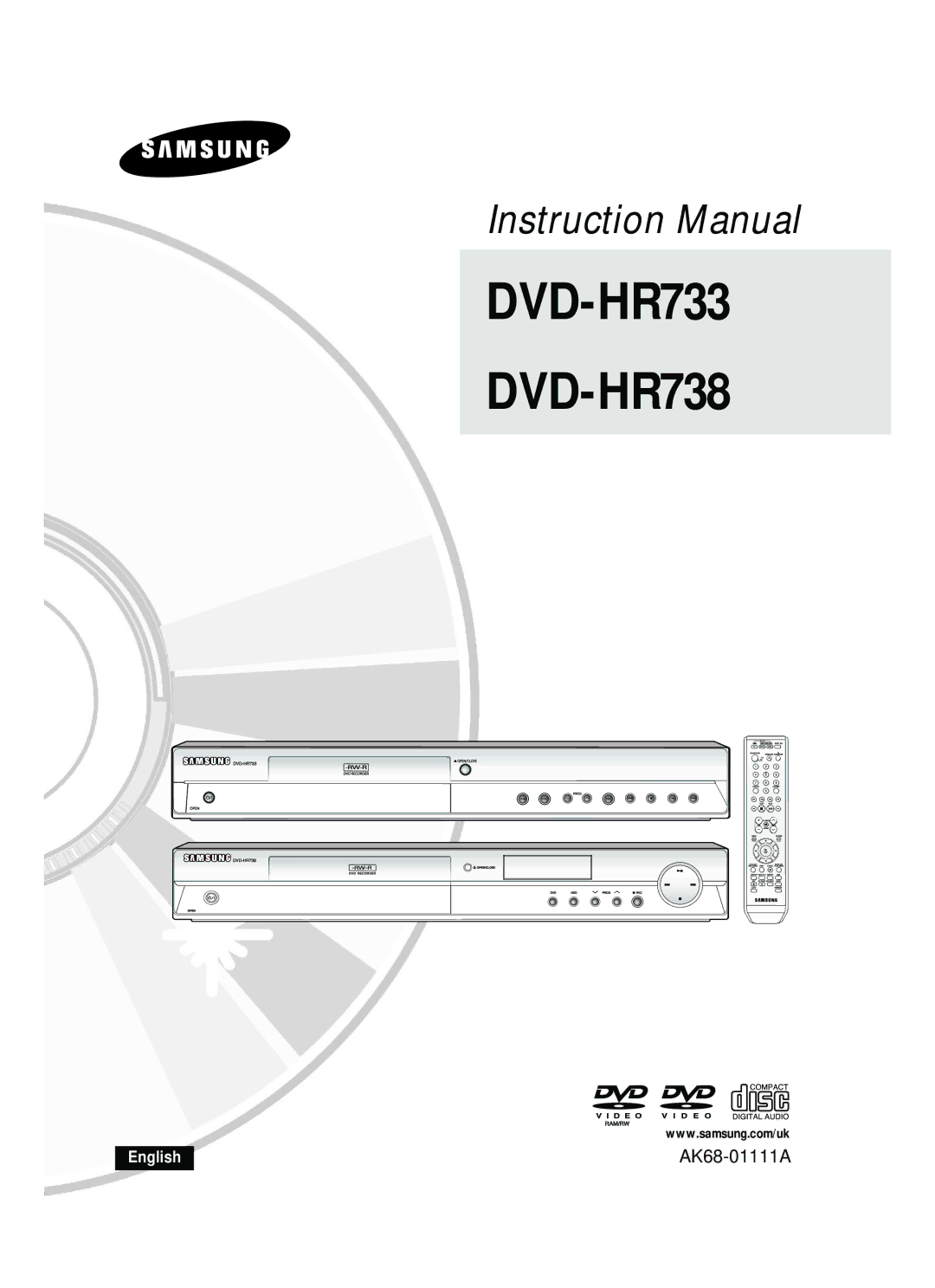 Samsung instruction manual DVD-HR733 DVD-HR738 