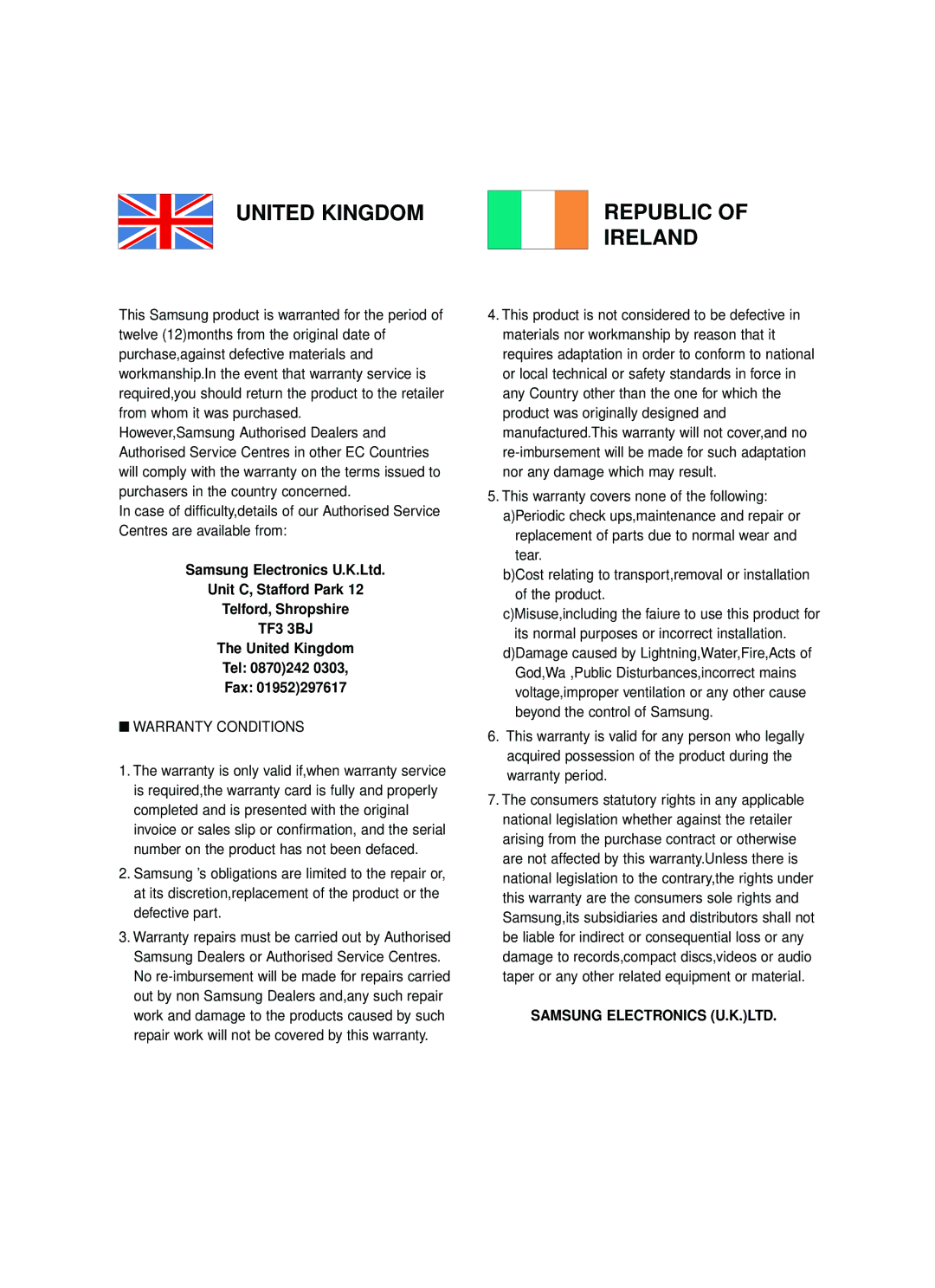 Samsung DVD-HR738 instruction manual United Kingdom Republic of Ireland 