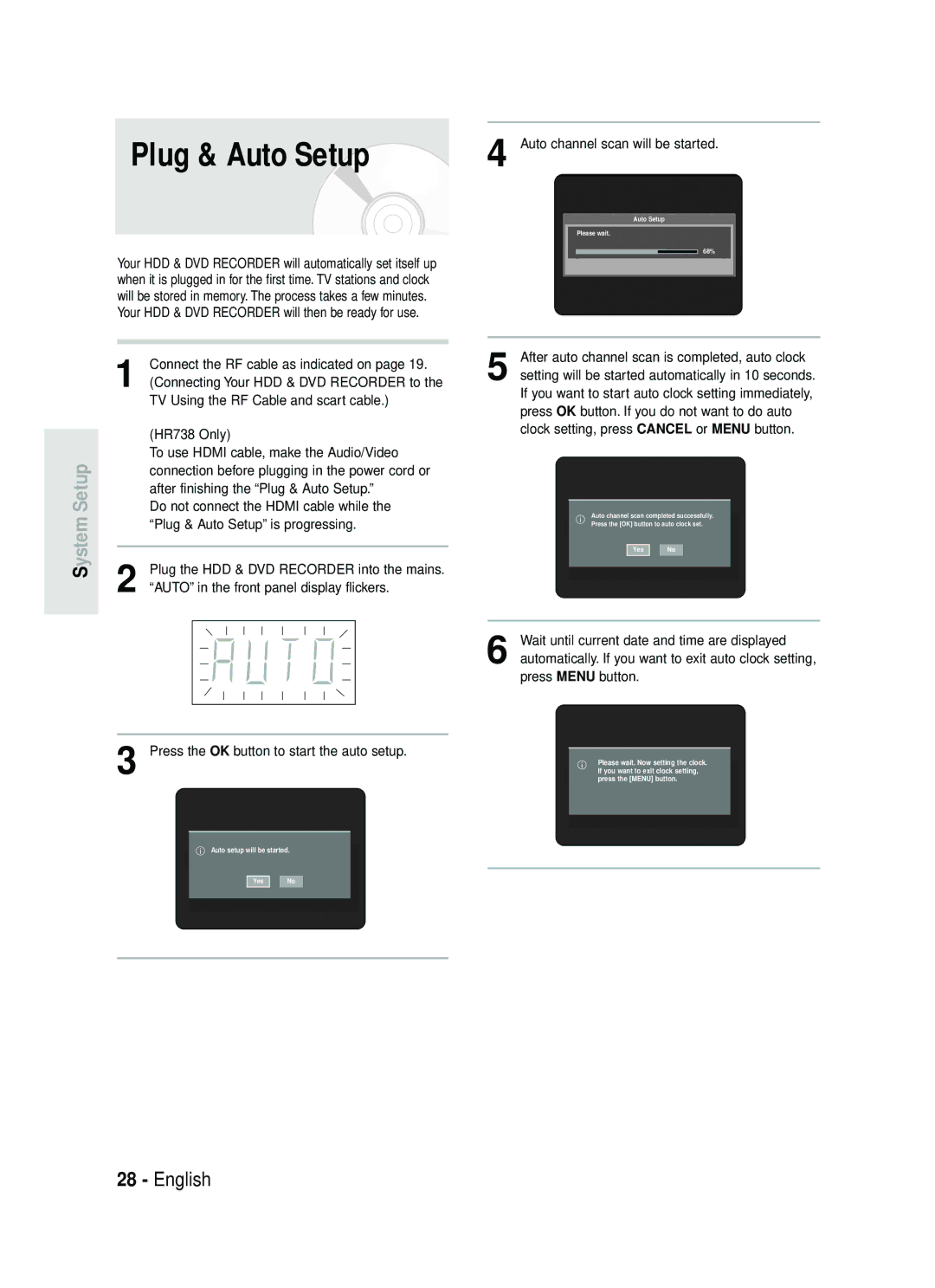 Samsung DVD-HR738 instruction manual Plug & Auto Setup 