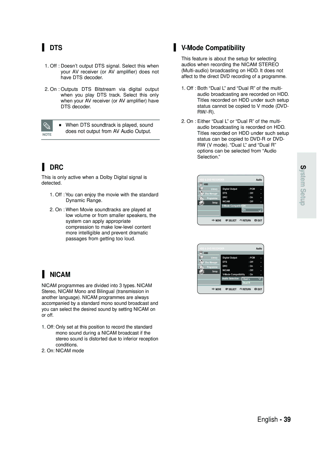 Samsung DVD-HR738 instruction manual Dts, Mode Compatibility 