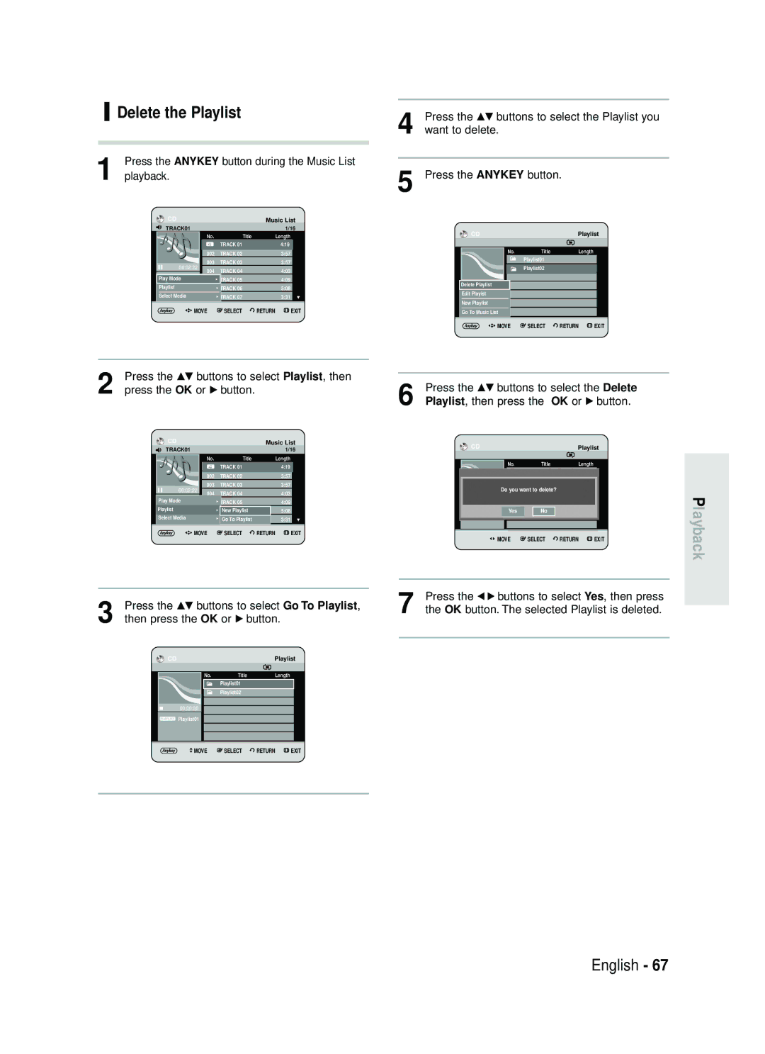 Samsung DVD-HR738 instruction manual Delete the Playlist, Press the …† buttons to select the Playlist you 