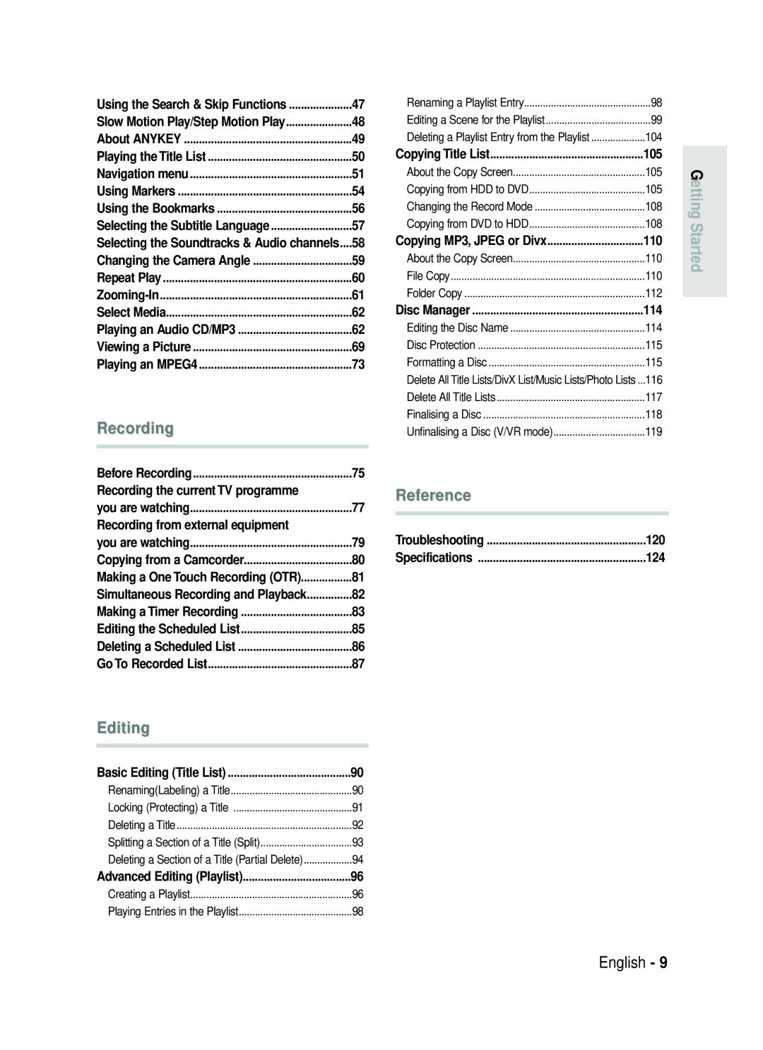 Samsung DVD-HR738 instruction manual Recording the current TV programme, Recording from external equipment, 124 