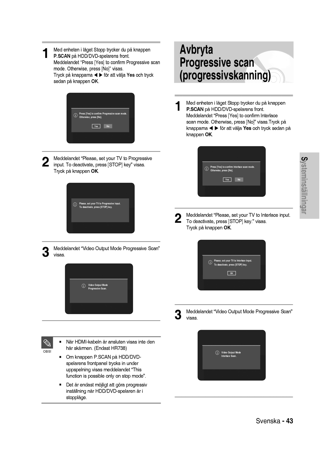 Samsung DVD-HR738/XEE manual To deactivate, press Stop key. visas 