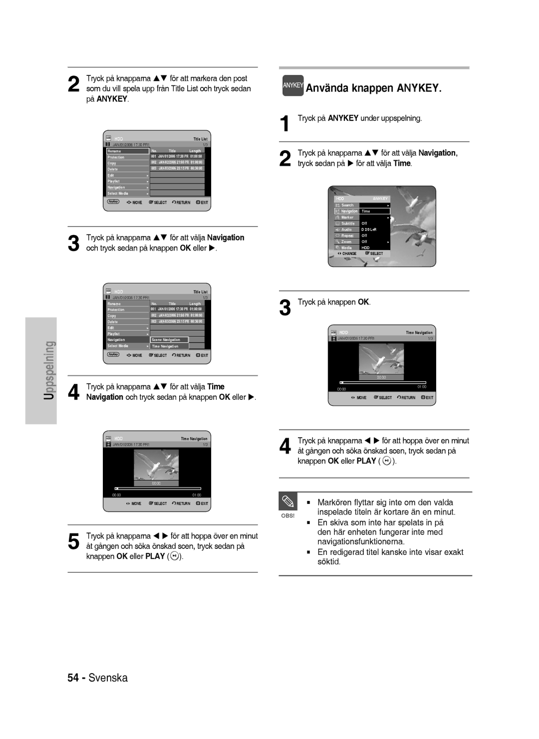 Samsung DVD-HR738/XEE manual Tryck sedan på för att välja Time, För att välja Time 