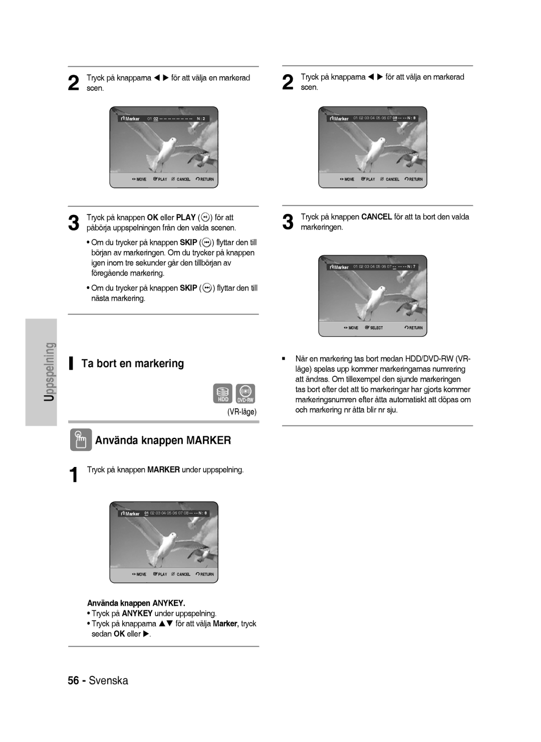 Samsung DVD-HR738/XEE manual Tryck på knapparna För att välja en markerad, Scen, VR-läge 